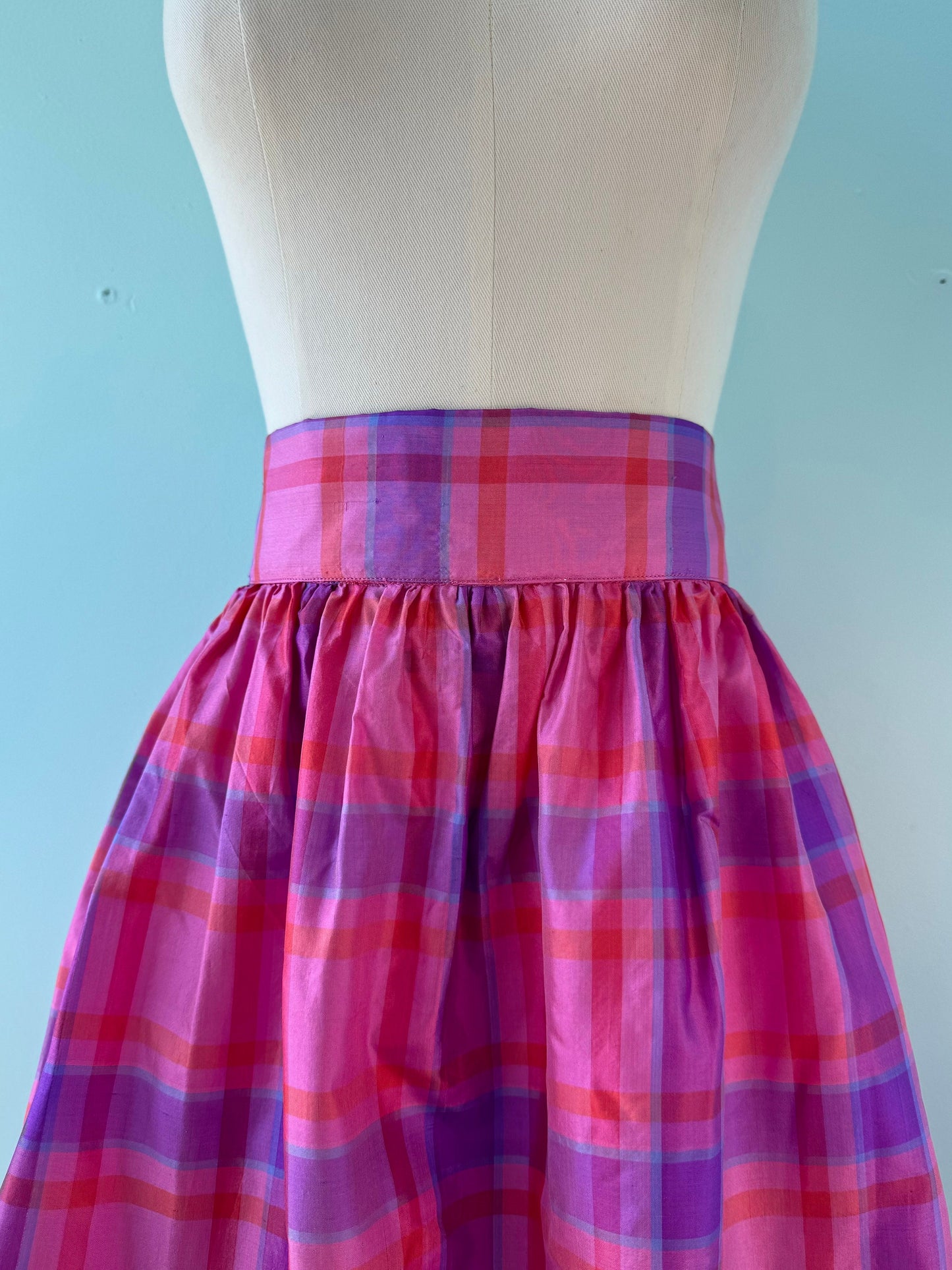 Vintage Bill Tice Raw Silk Plaid Midi Skirt