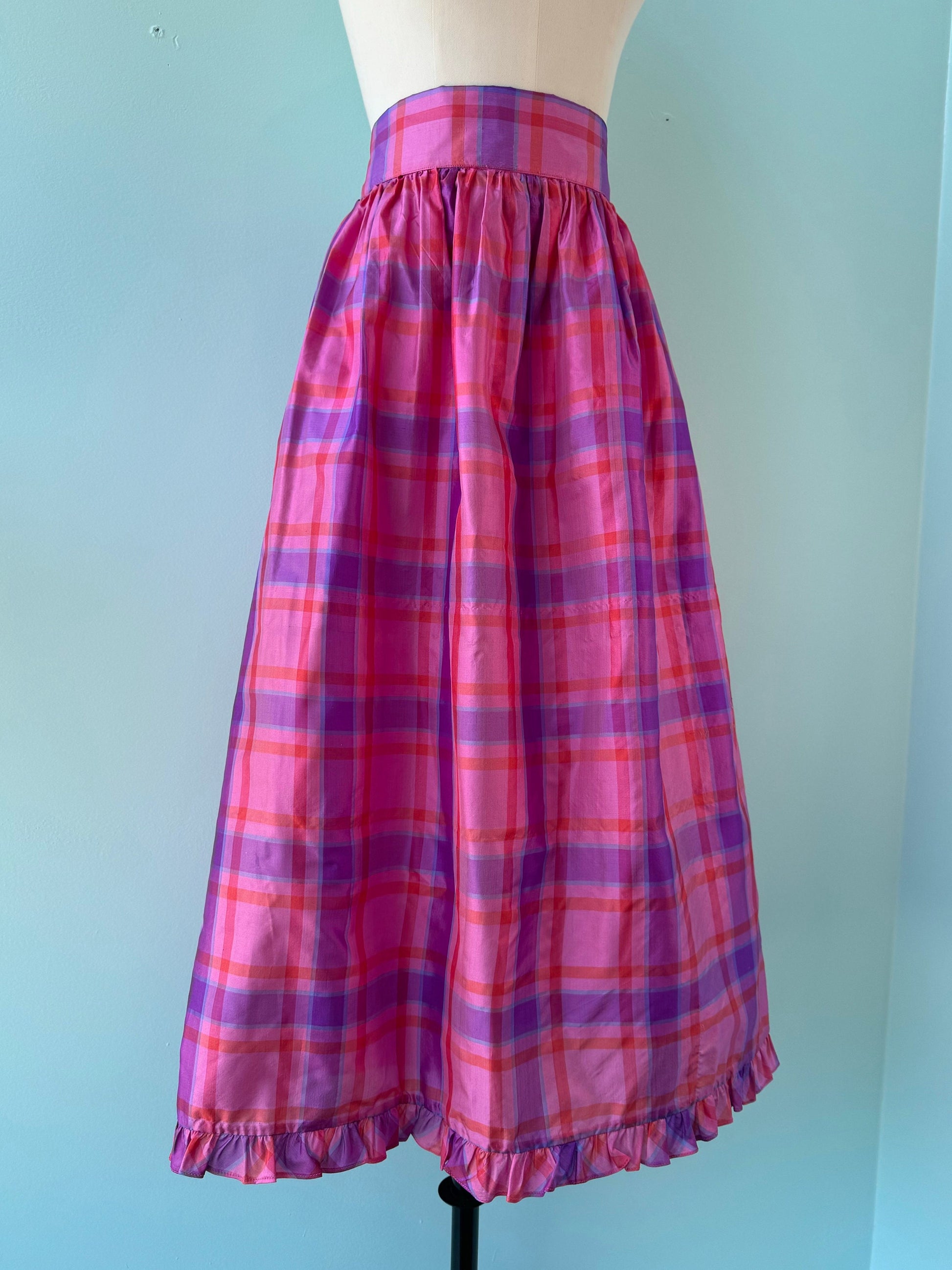 Vintage Bill Tice Raw Silk Plaid Midi Skirt