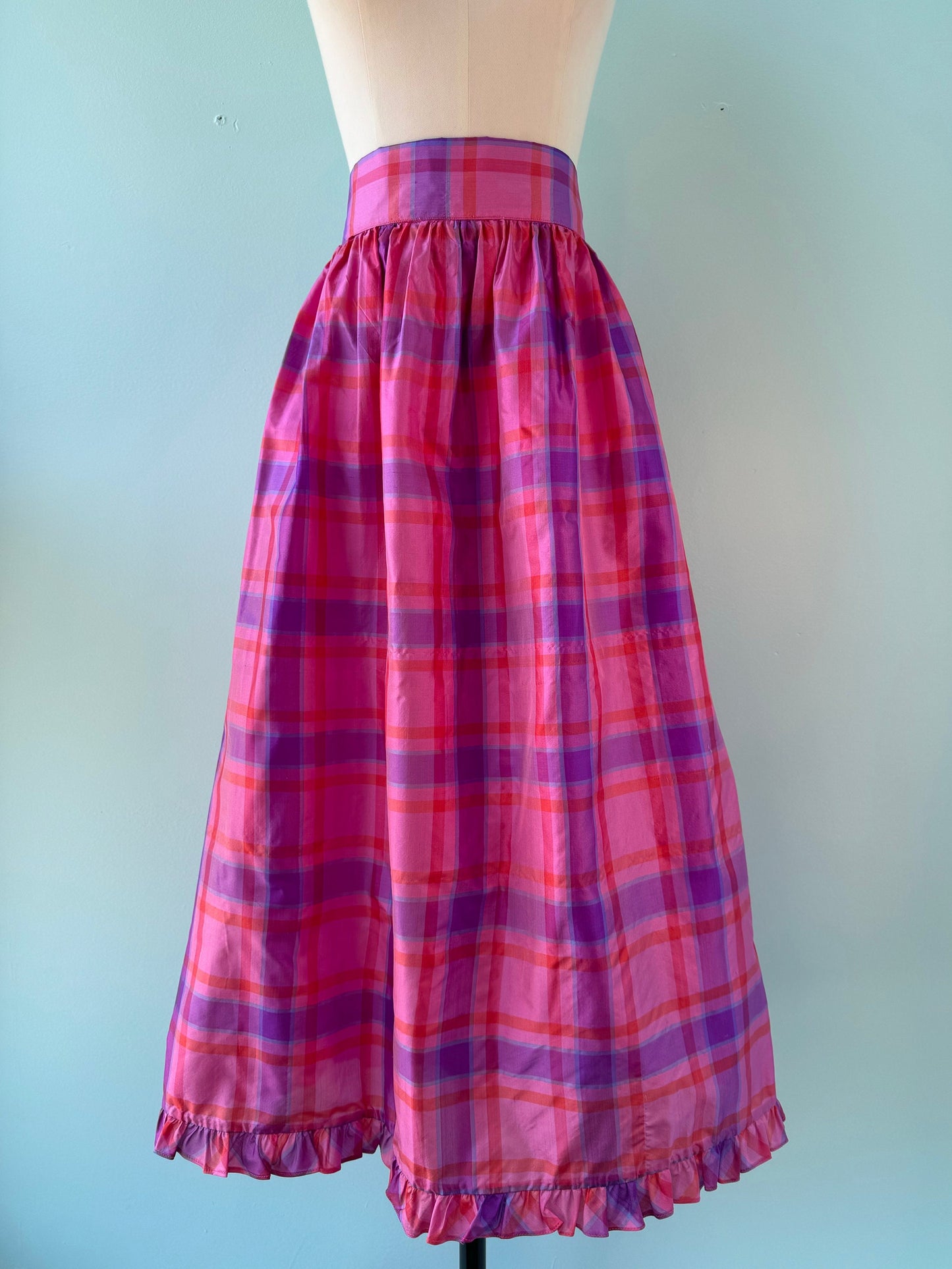 Vintage Bill Tice Raw Silk Plaid Midi Skirt