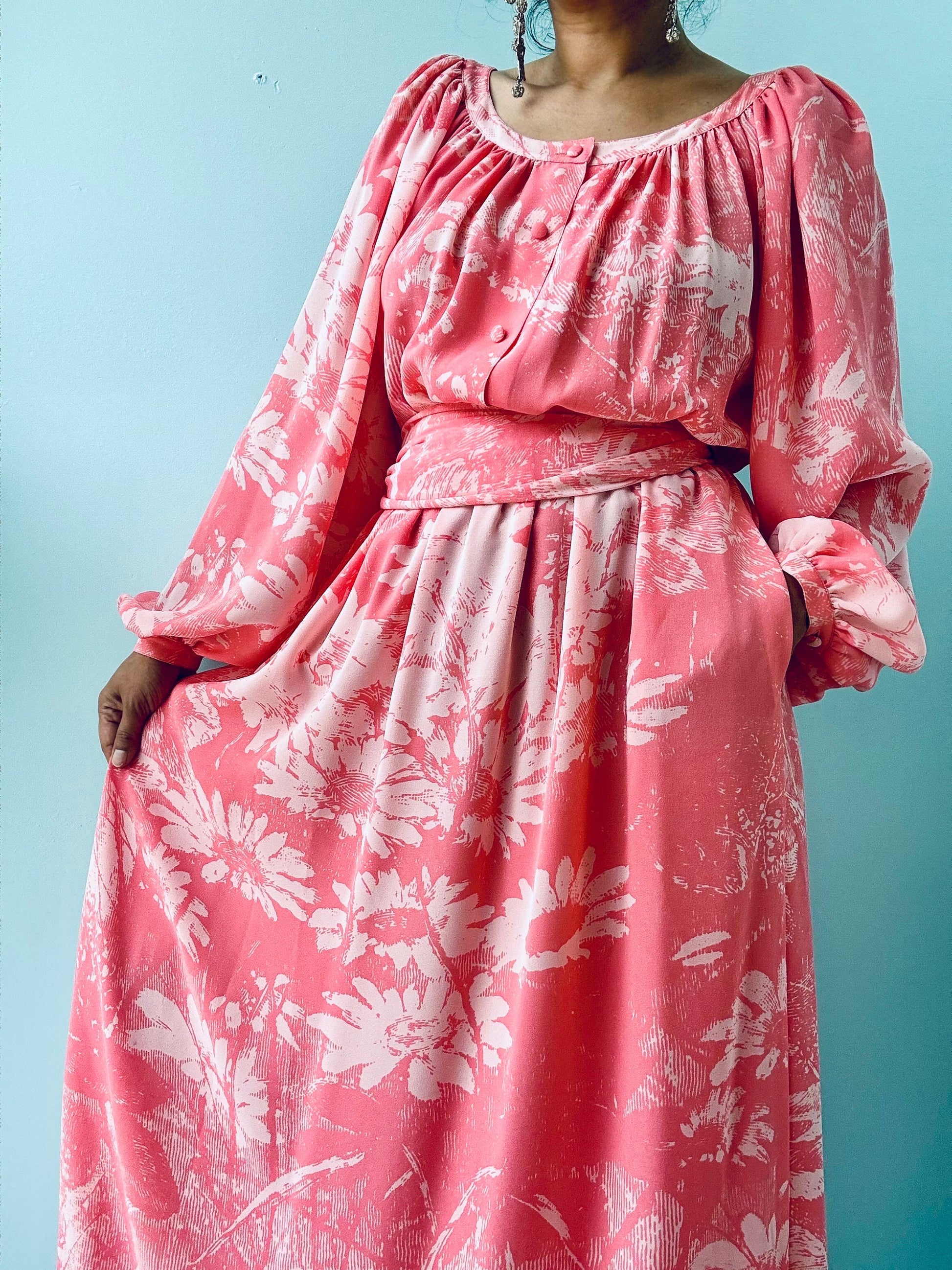 Vintage Hanae Mori Pink Floral Boho Maxi Dress