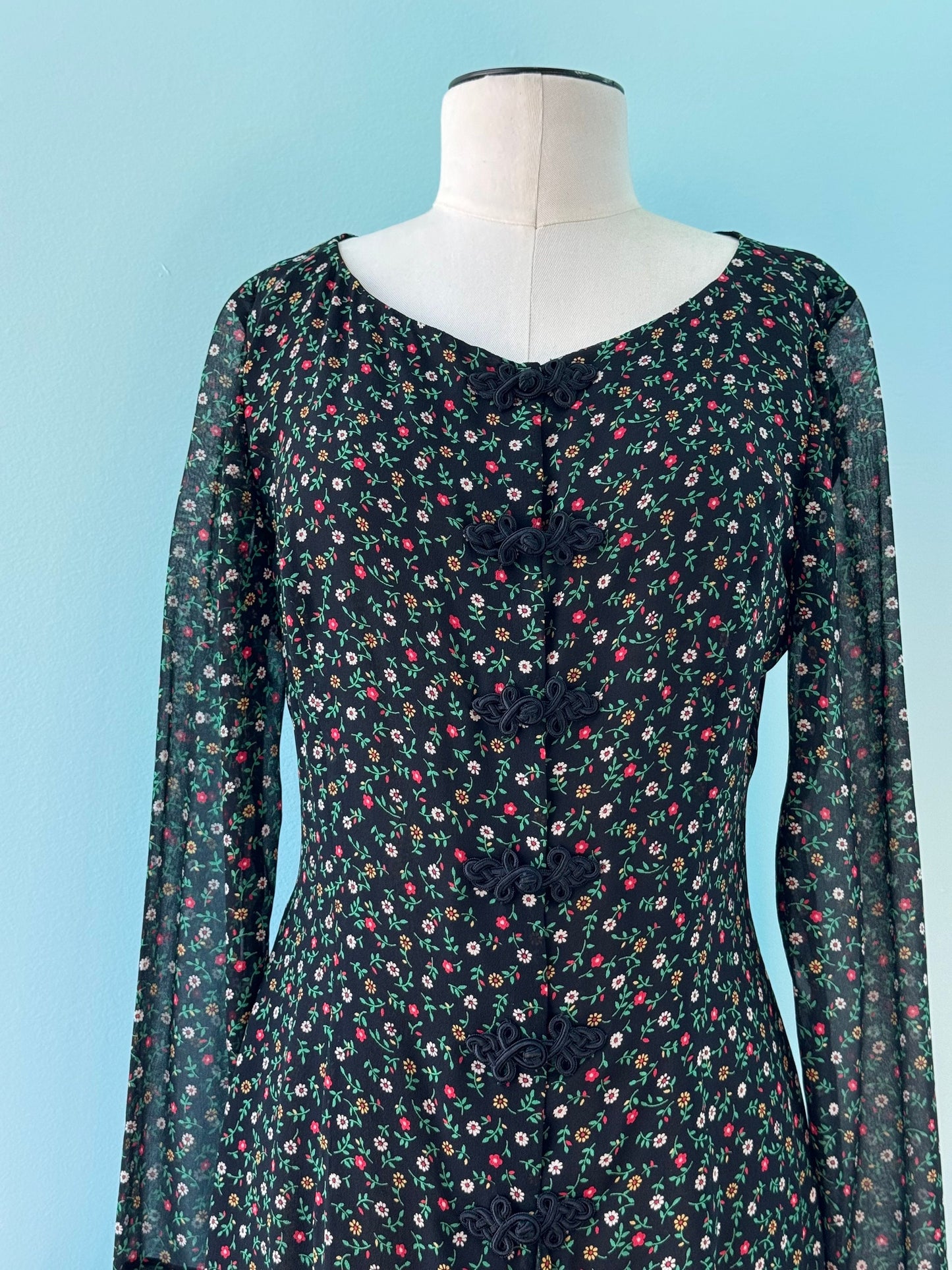 90s Valentino Night Floral Silk Chiffon Grunge Era Mini Dress