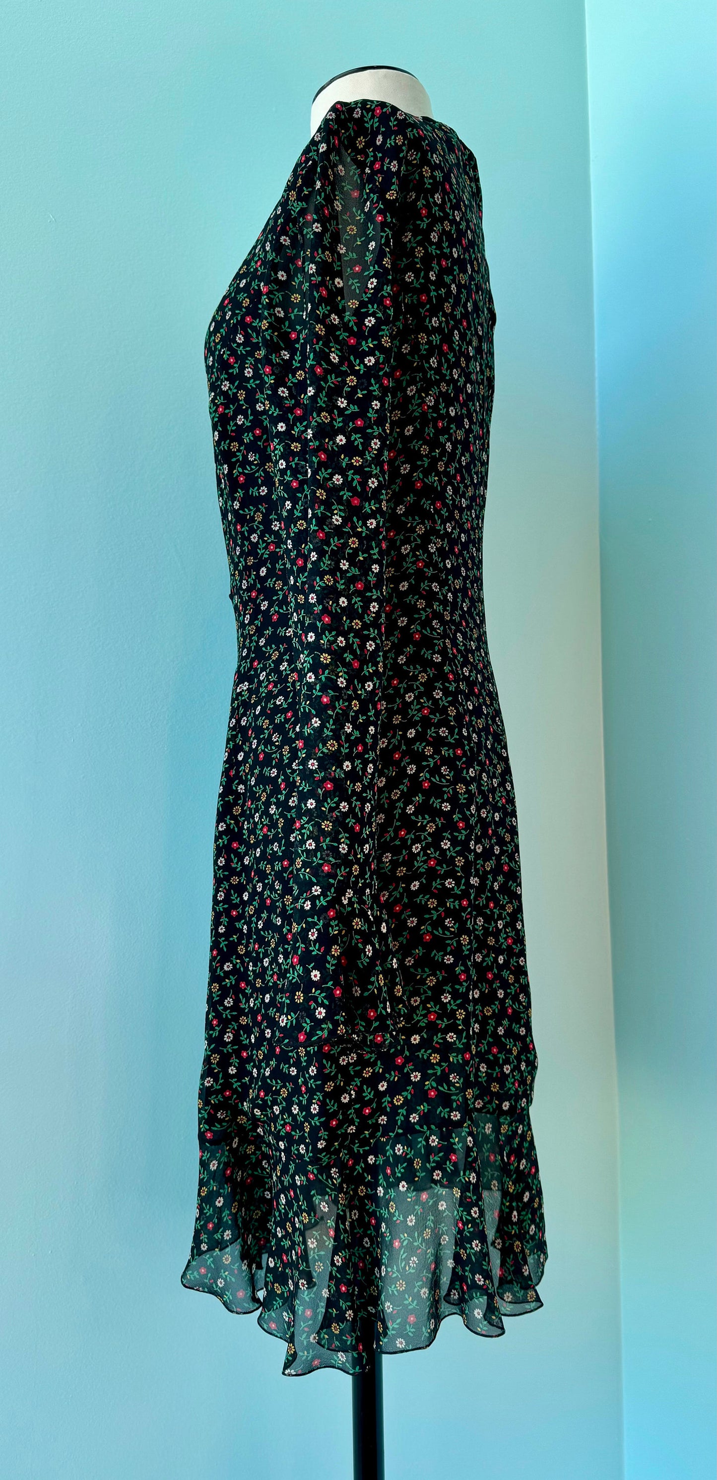 90s Valentino Night Floral Silk Chiffon Grunge Era Mini Dress