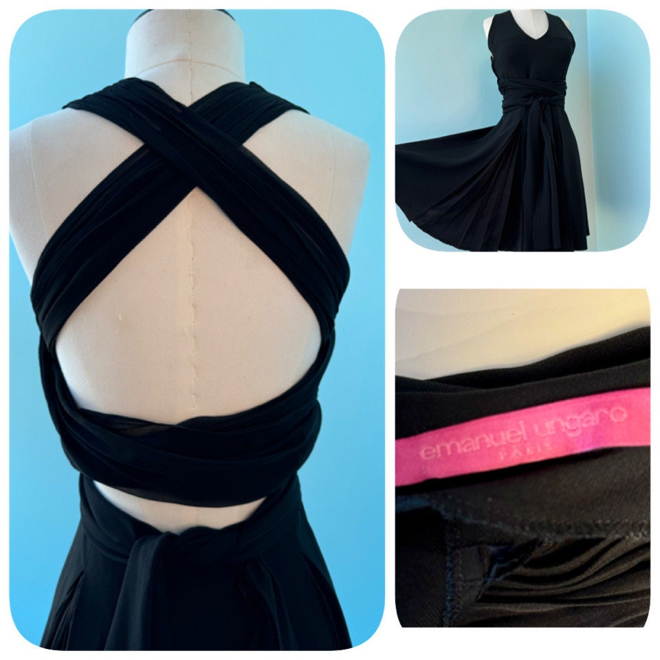 90s Emanuel Ungaro Sexy Black Halter Mini Dress