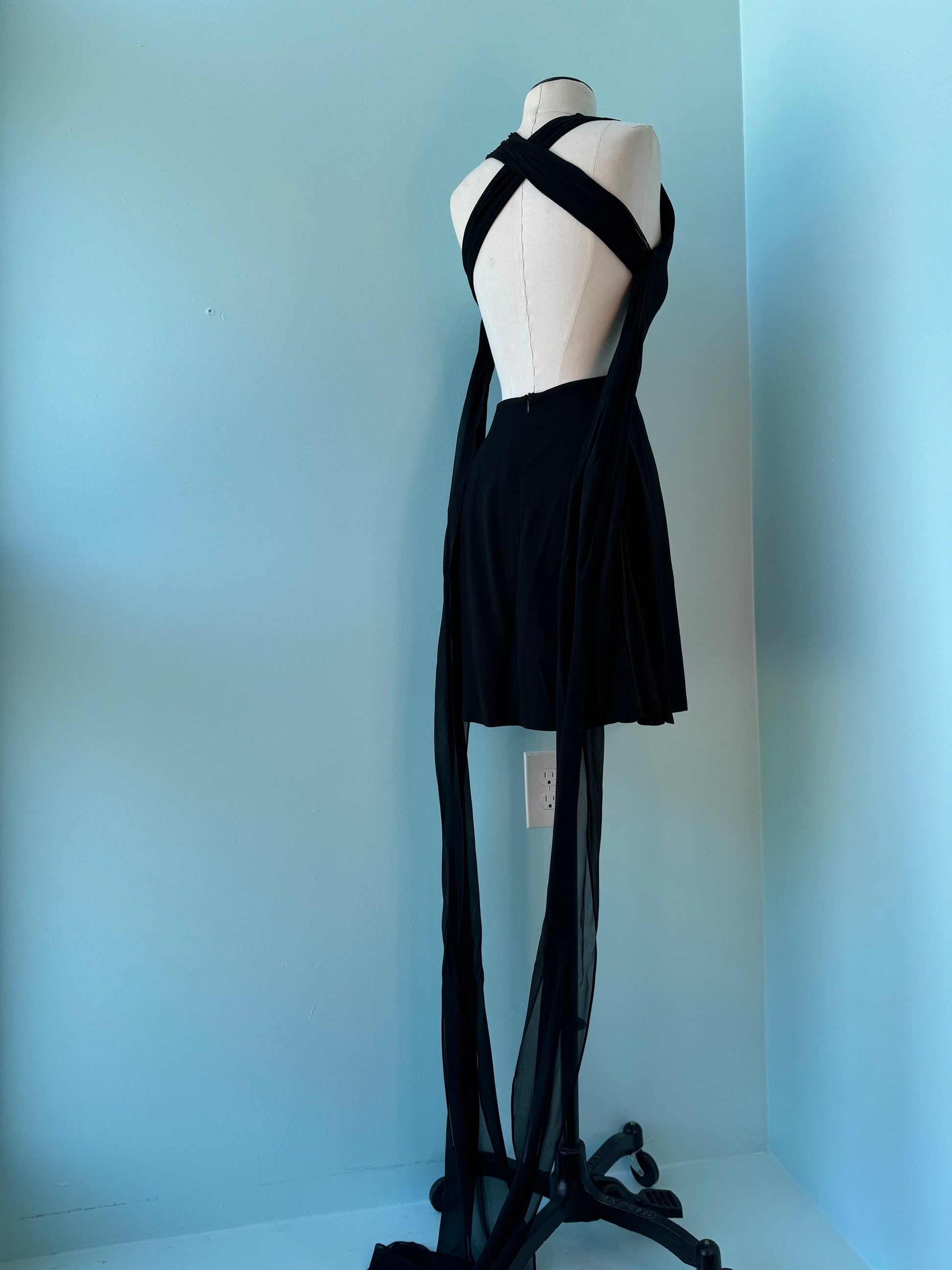 90s Emanuel Ungaro Sexy Black Halter Mini Dress