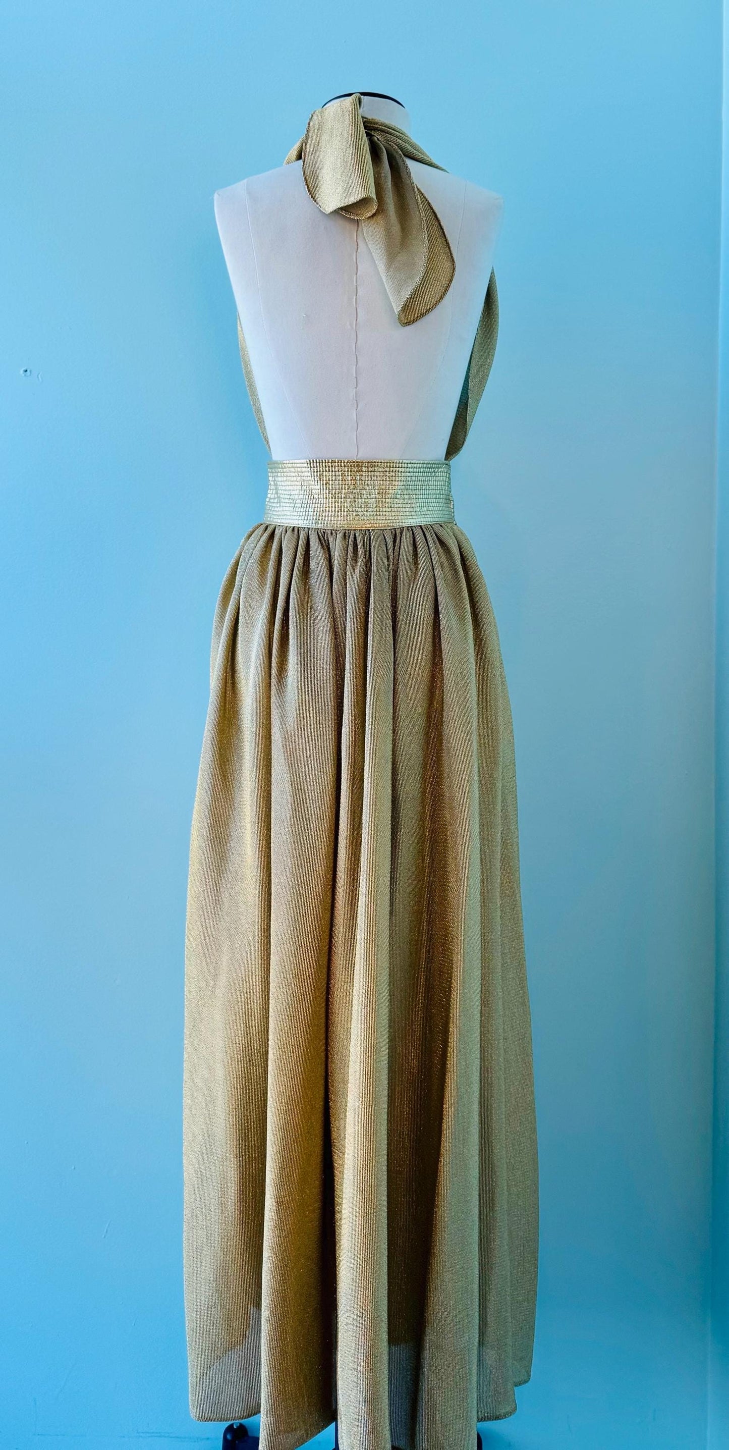 Disco Era Bill Tice Gold Lurex Halter Backless Dress