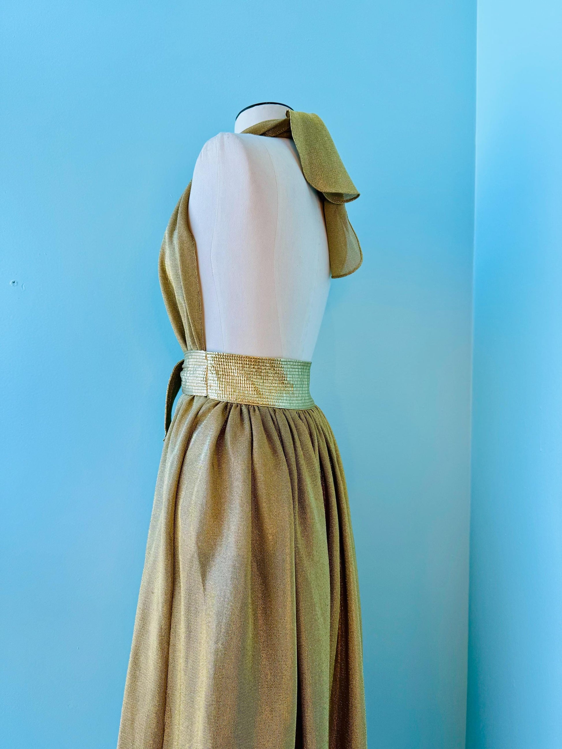 Disco Era Bill Tice Gold Lurex Halter Backless Dress