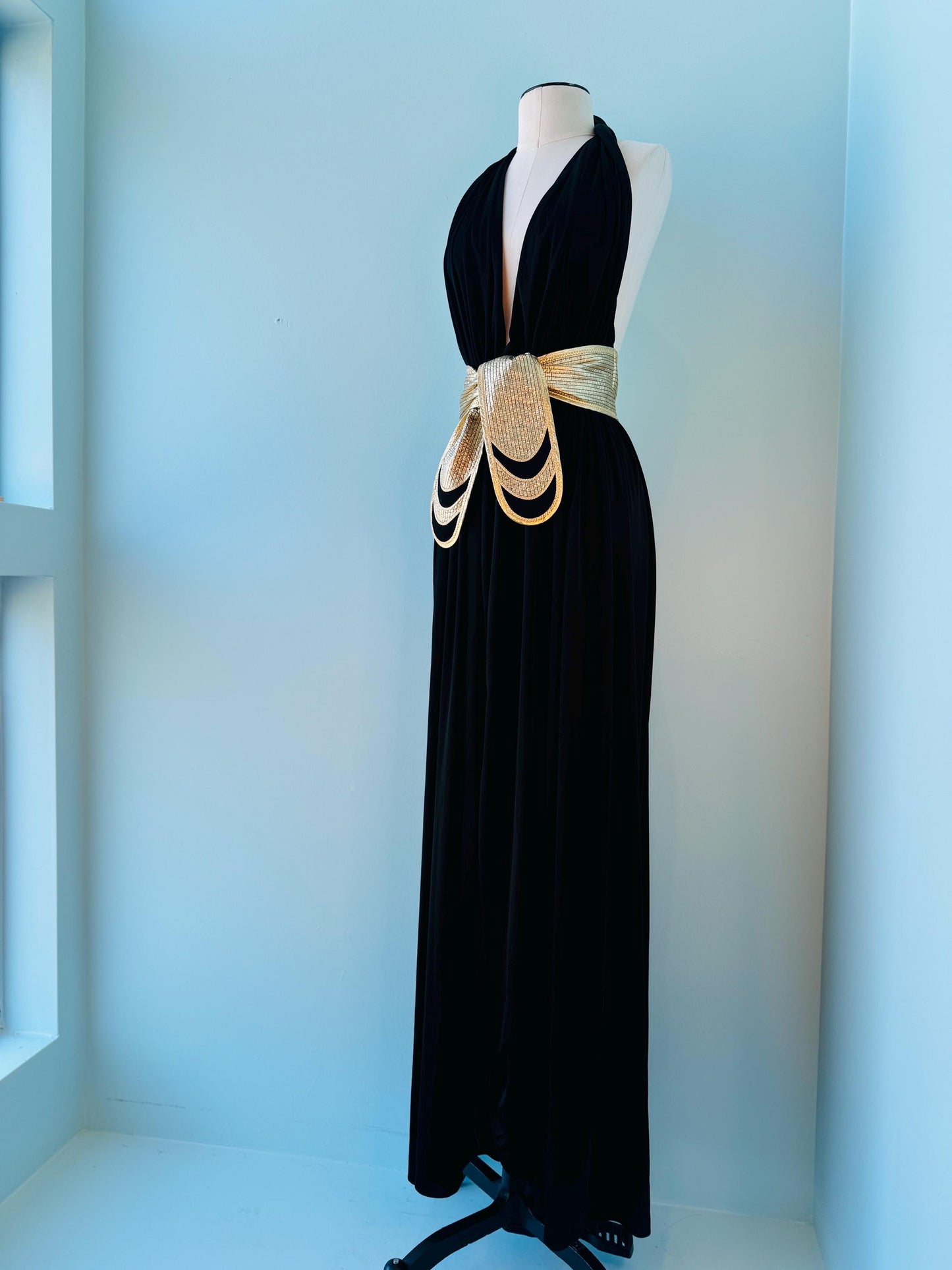 Disco Era Bill TICE Collectible Gold and Black Halter Jersey Dress