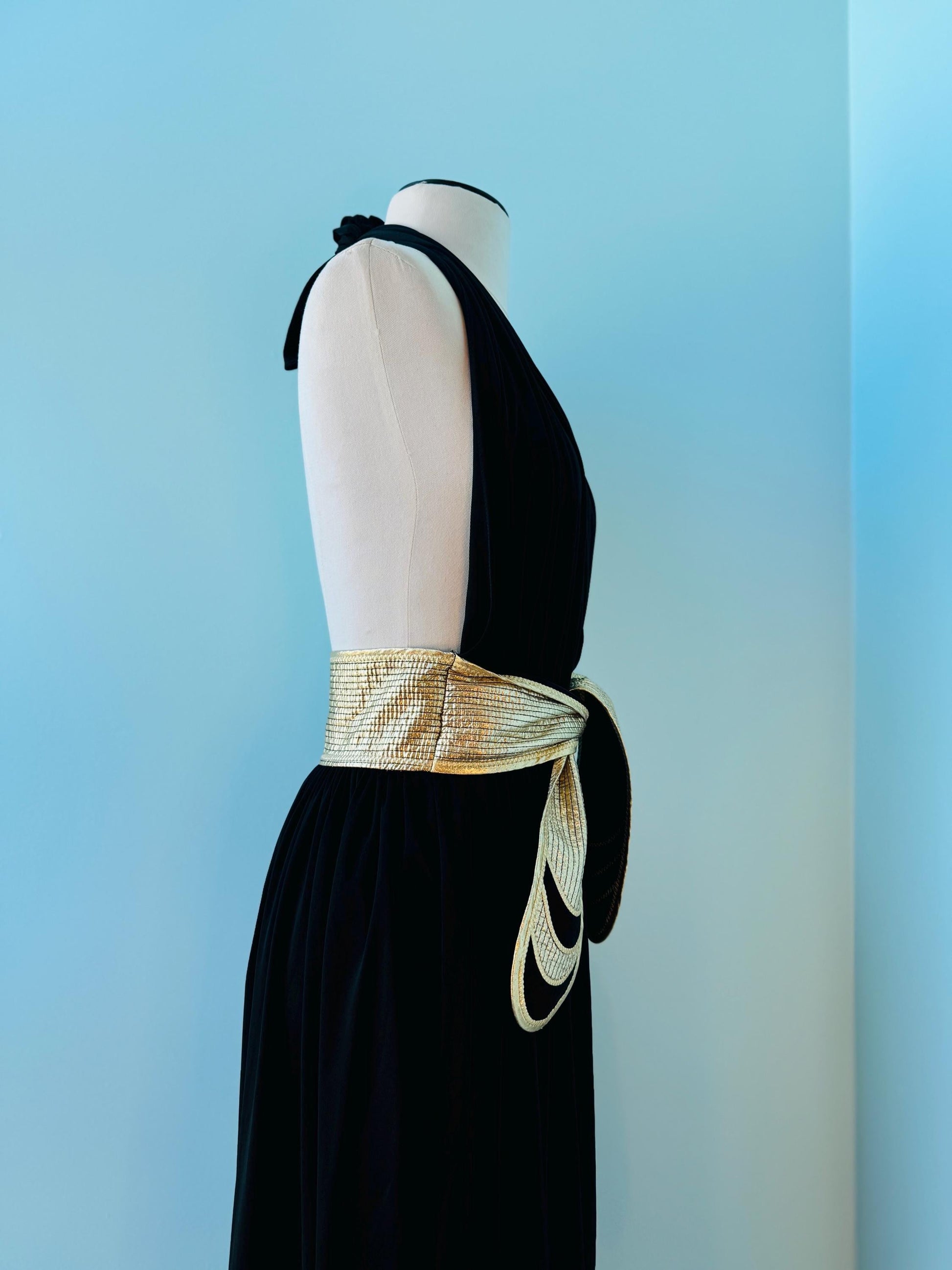 Disco Era Bill TICE Collectible Gold and Black Halter Jersey Dress