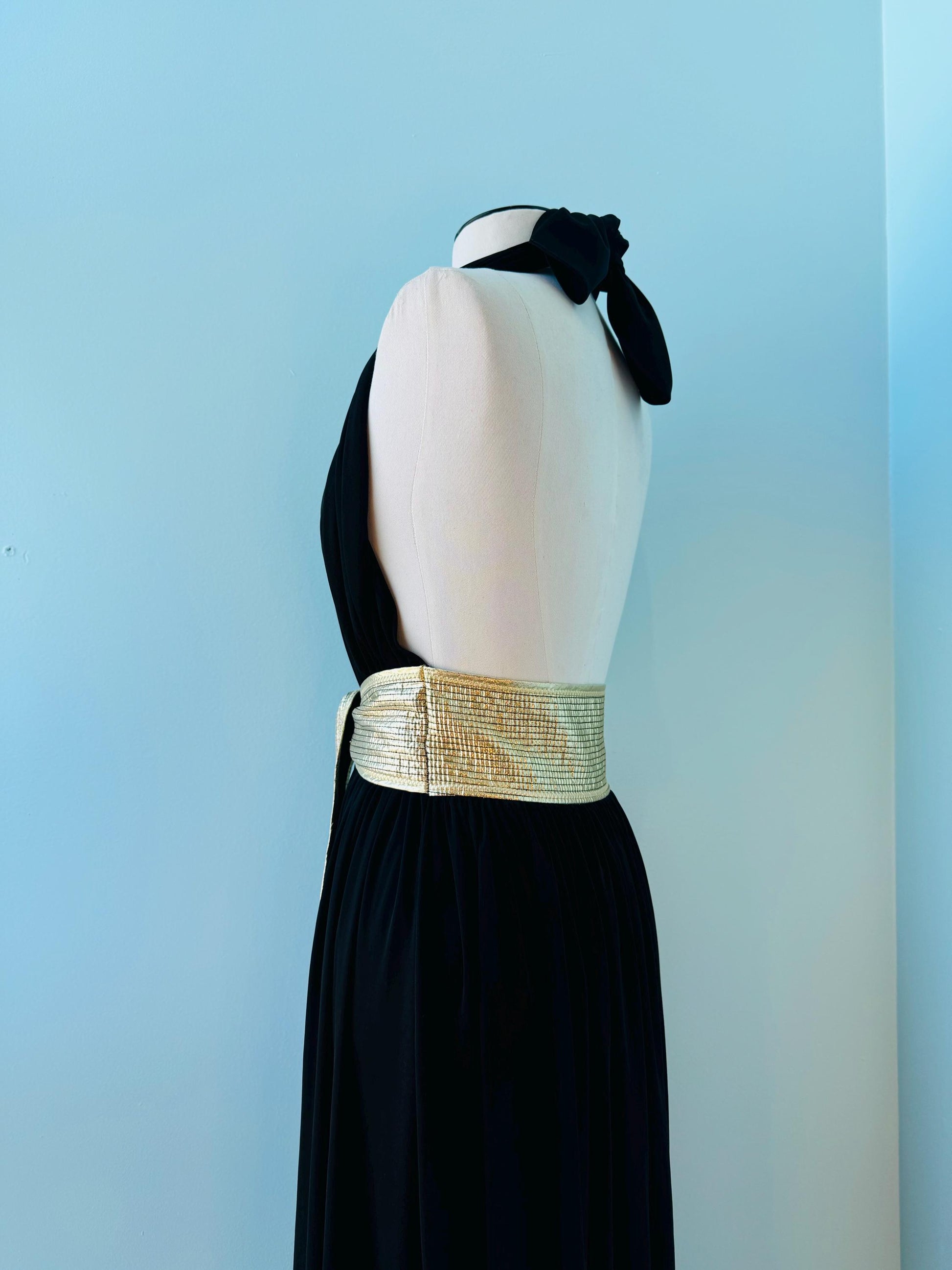 Disco Era Bill TICE Collectible Gold and Black Halter Jersey Dress