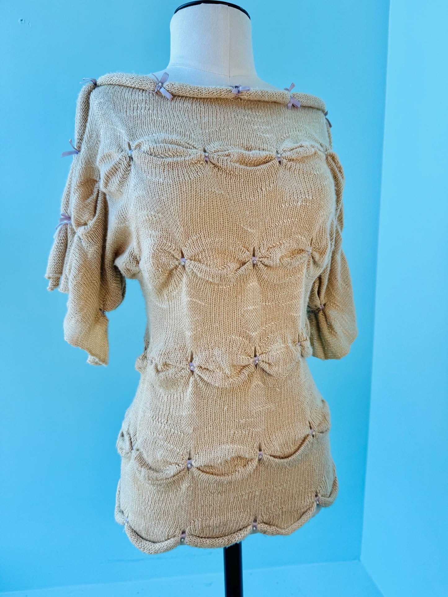 Vintage Zandra Rhodes Rare Silk Hand Crochet Sweater Top