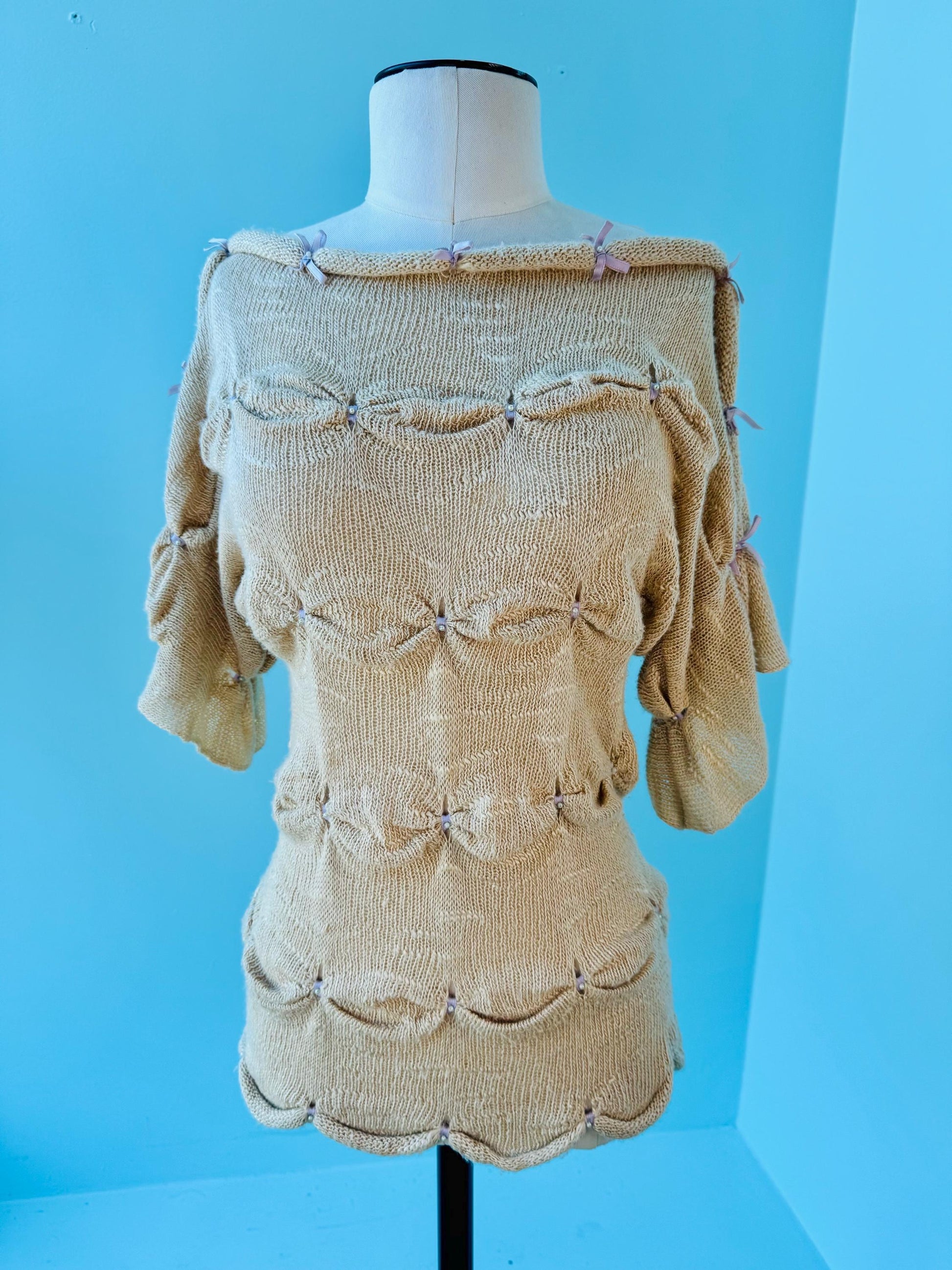 Vintage Zandra Rhodes Rare Silk Hand Crochet Sweater Top