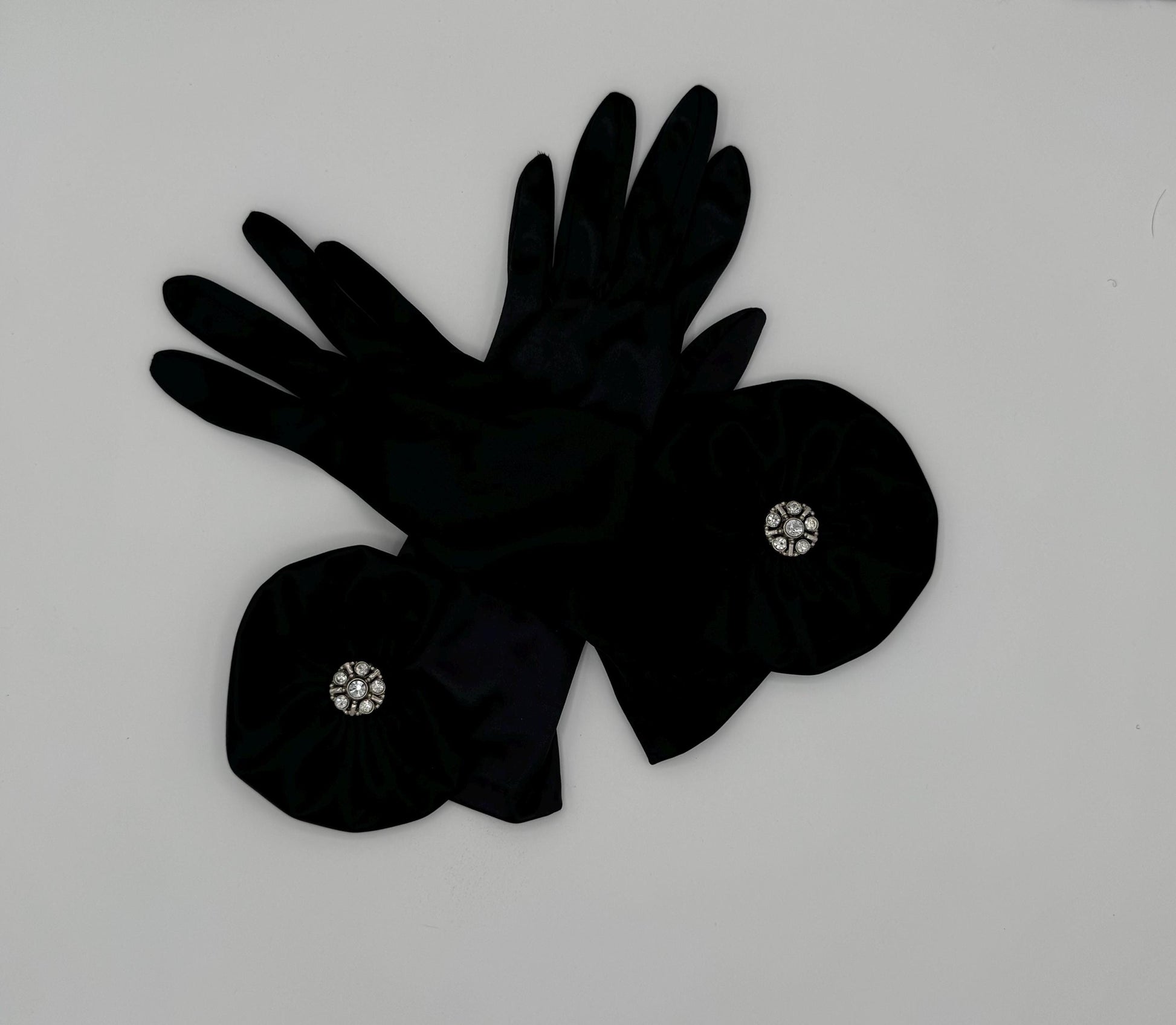 Vintage OOAK Black Satin Statement Formal Gloves