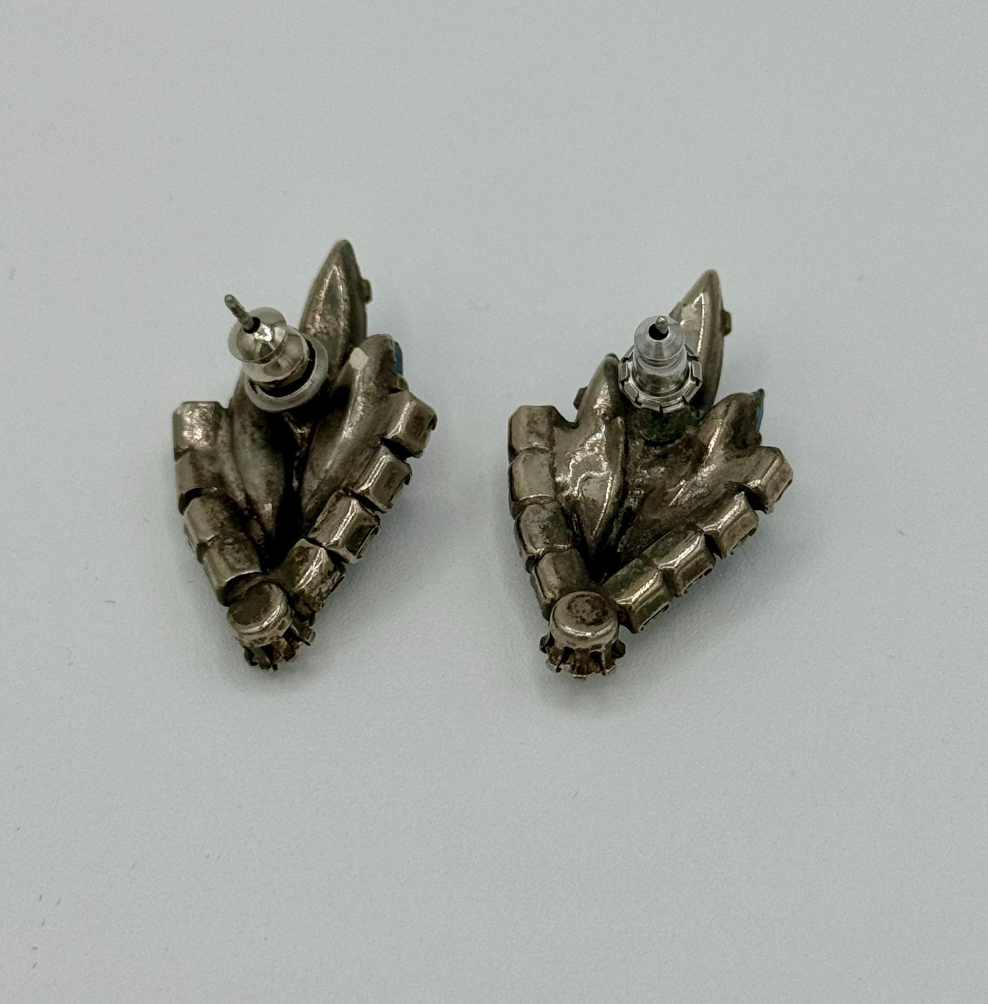 Mid Century Rhinestone Blue and Clear Post Earrings