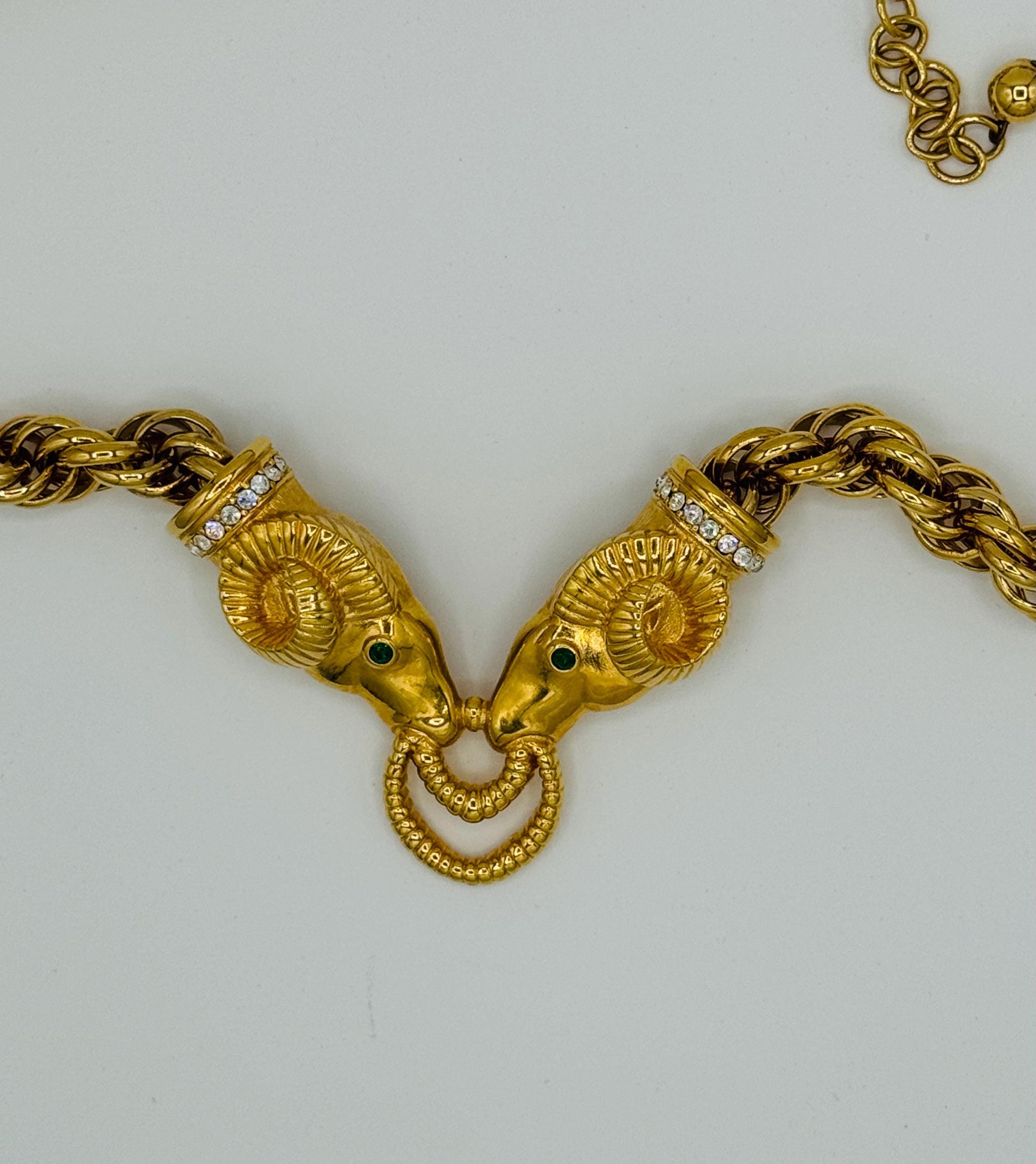 90s Gold Plated Kenneth Jay Lane Embellished Ram Gold Rope Necklace