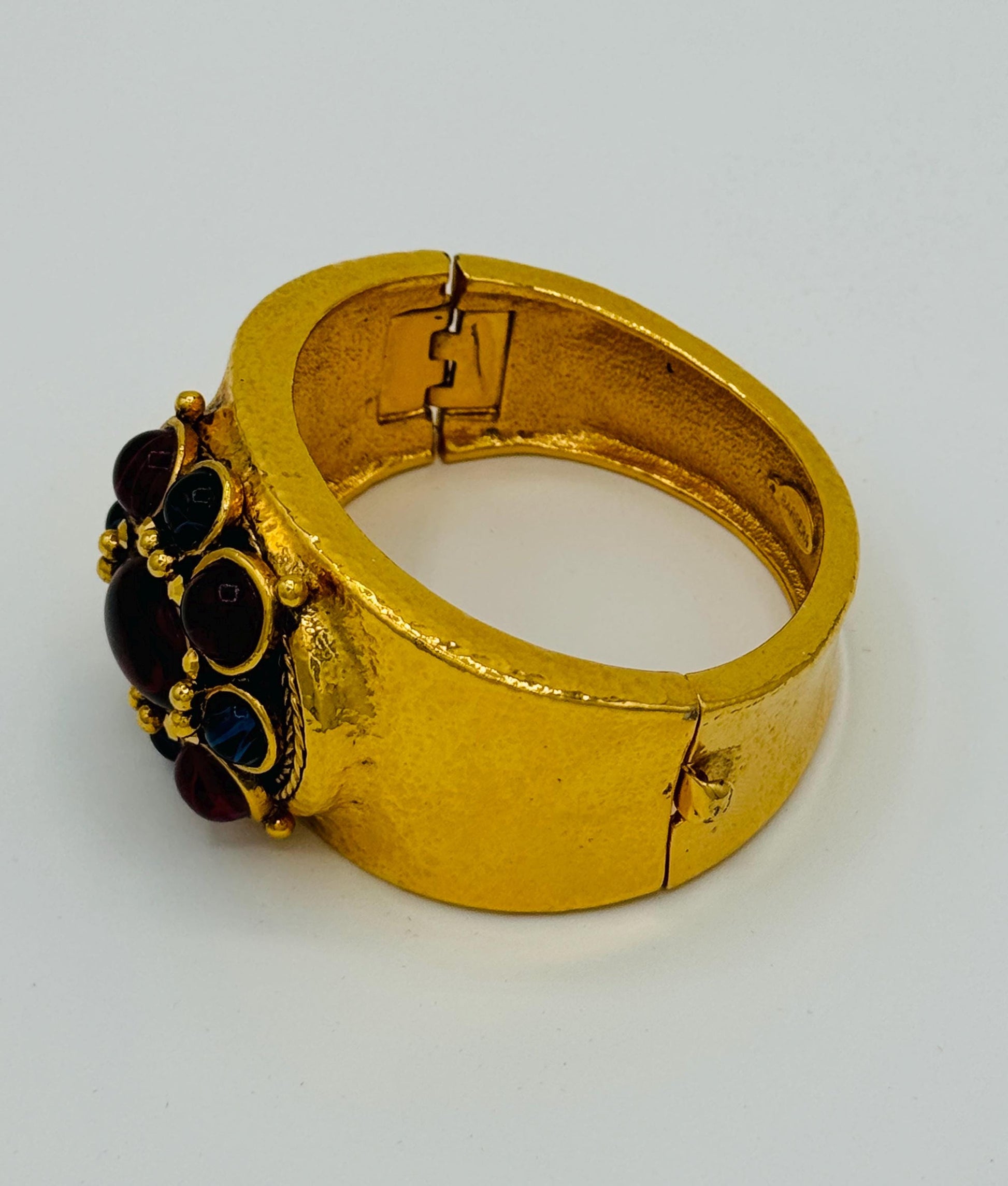 Vintage Gold Plated Cabochon Gripoix Barrera Hinged Cuffed