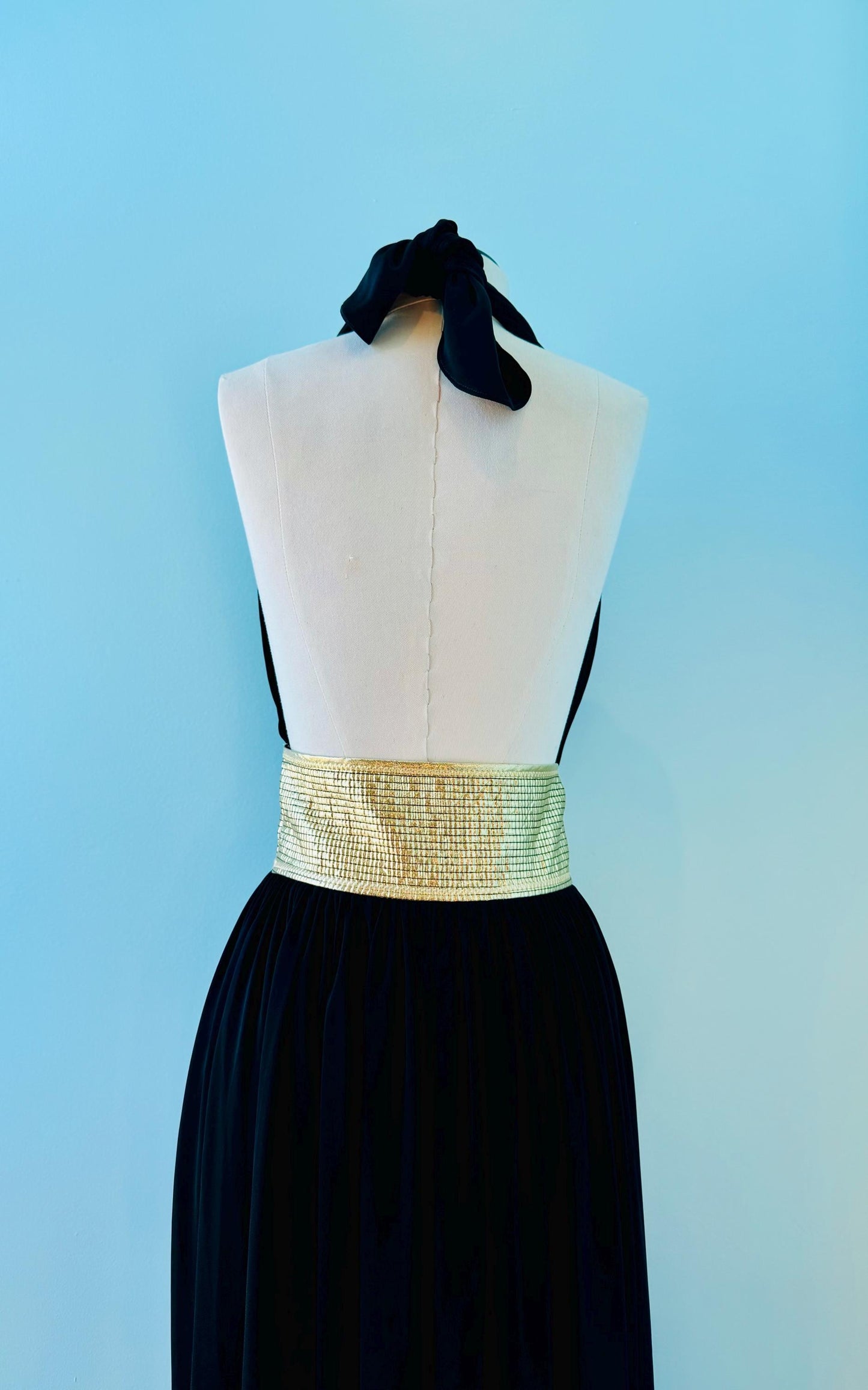 Disco Era Bill TICE Collectible Gold and Black Halter Jersey Dress