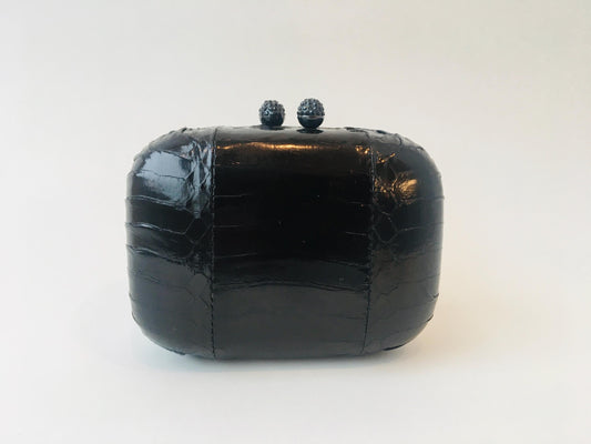 Y2K Black Glazed Snake Minaudiere Mini Clutch