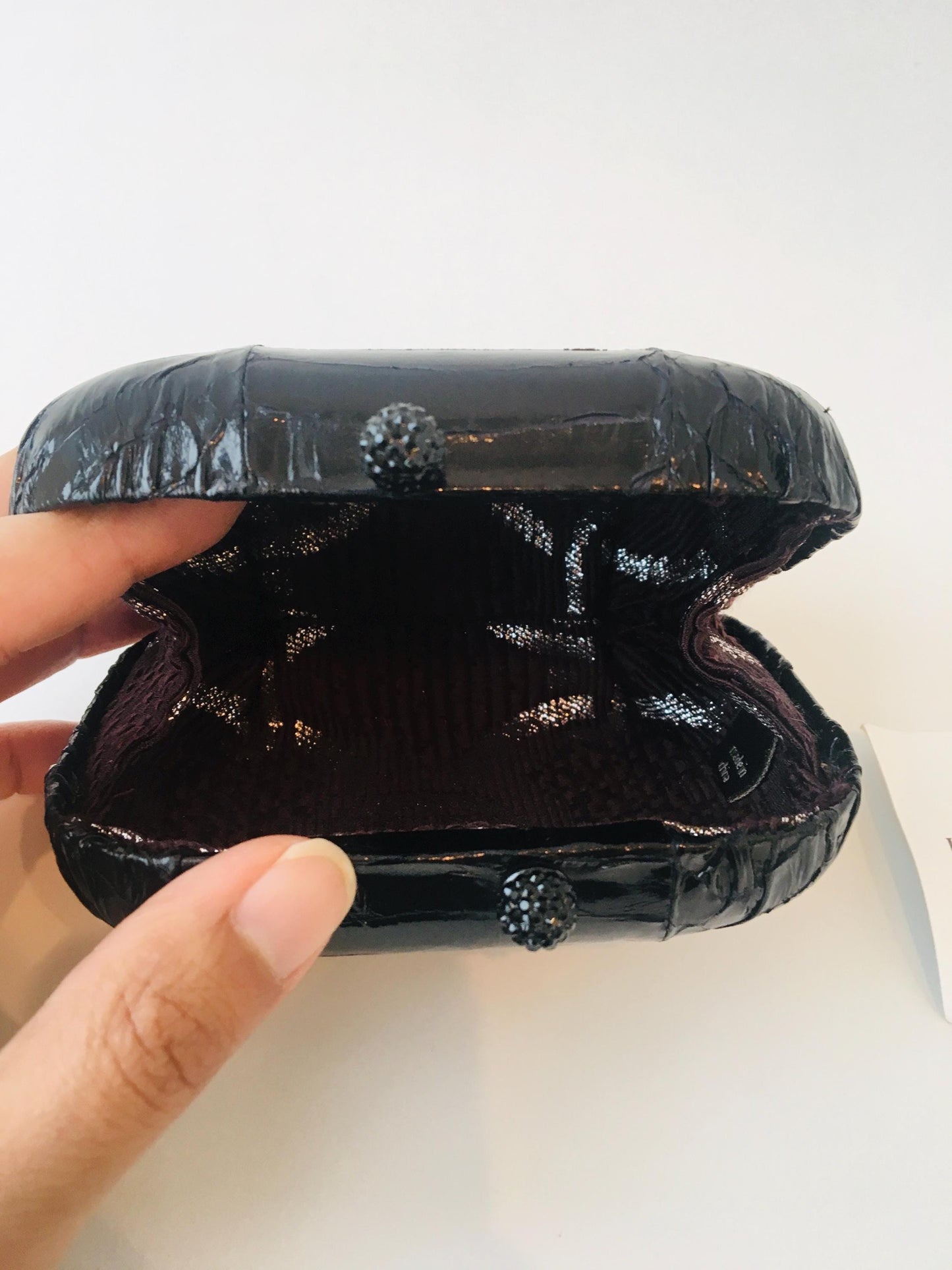 Y2K Black Glazed Snake Minaudiere Mini Clutch