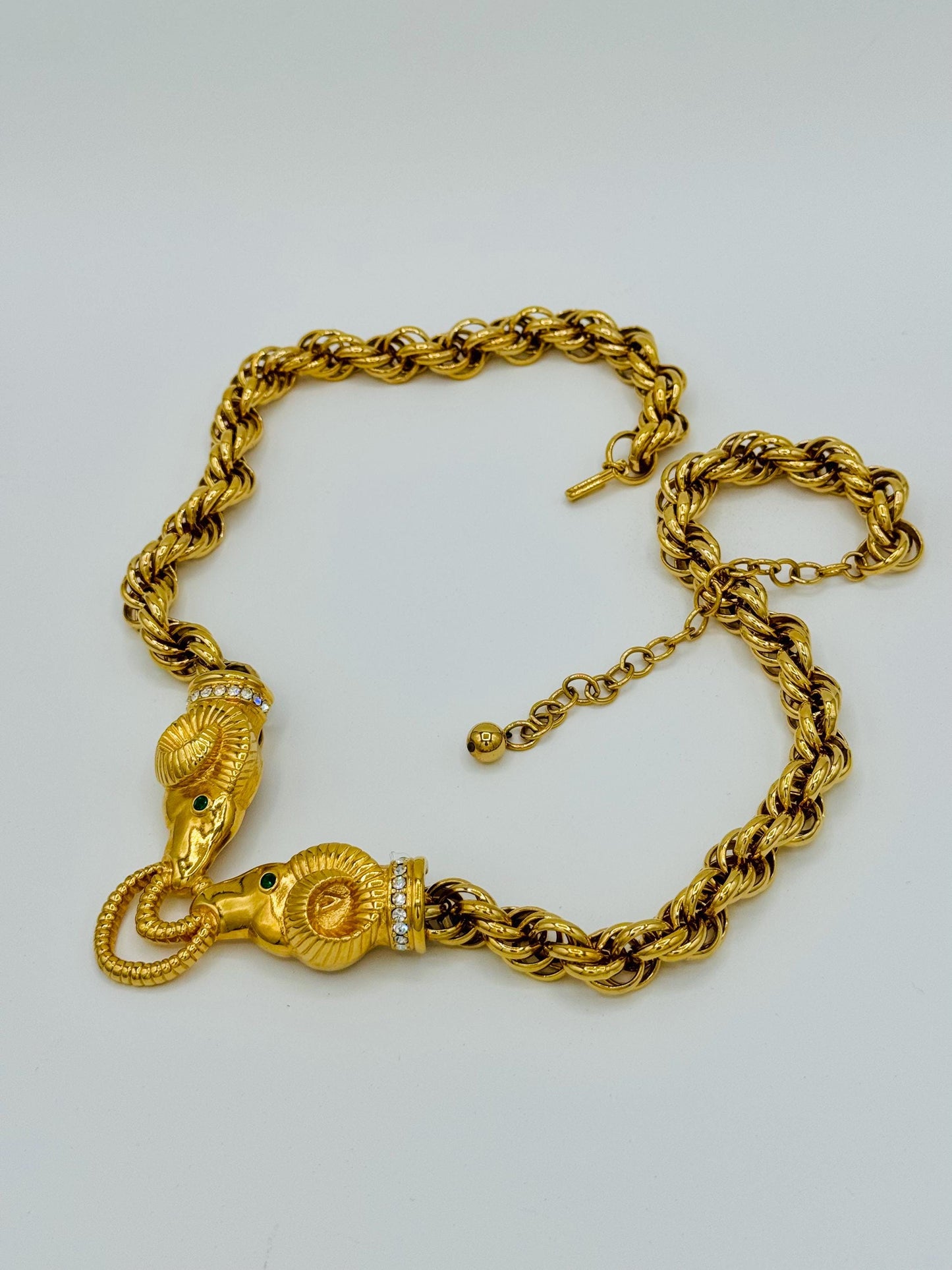 90s Gold Plated Kenneth Jay Lane Embellished Ram Gold Rope Necklace