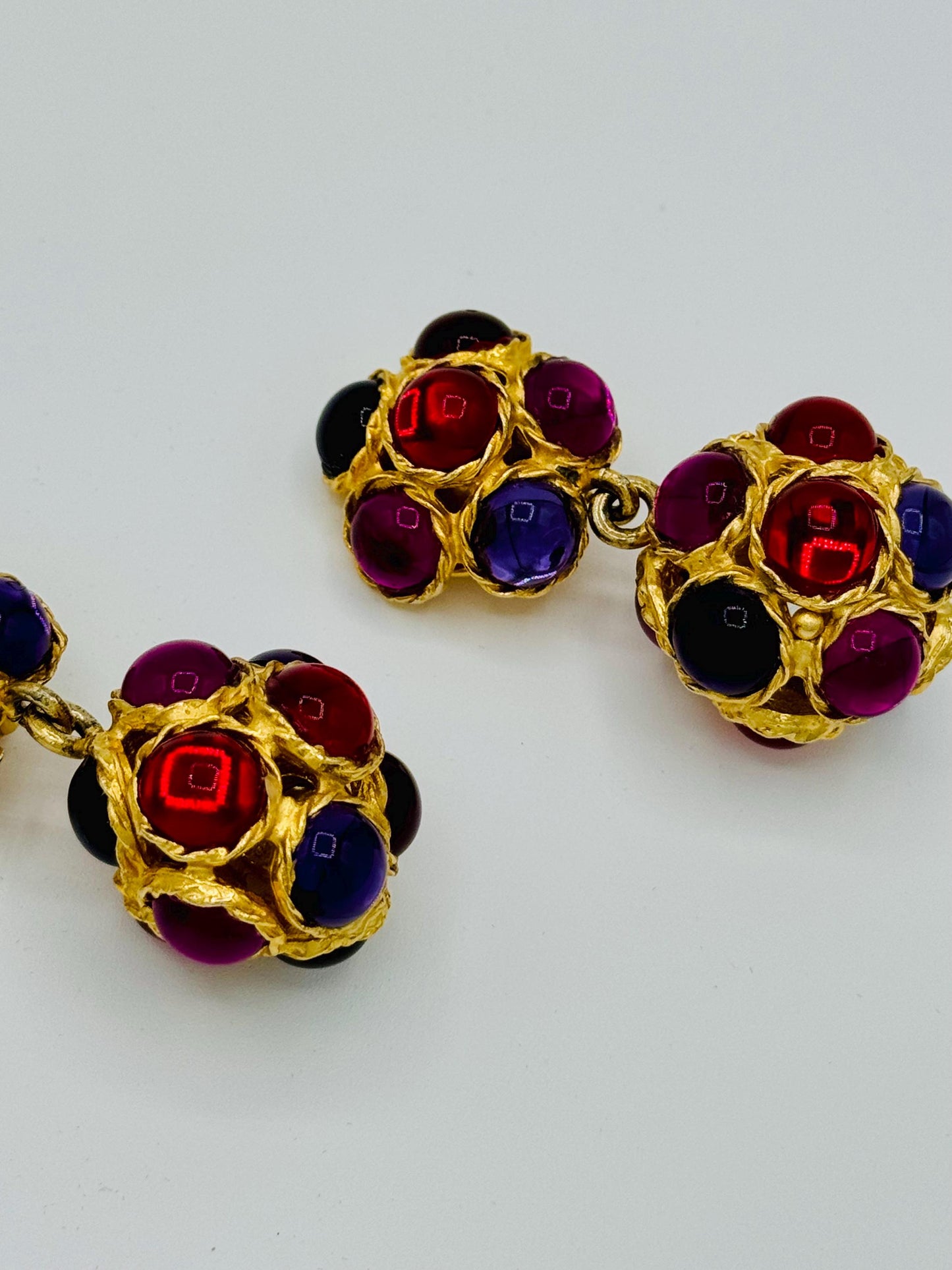 OOAK 90s Gripoix Cabochon Gold Plated Statement Earrings