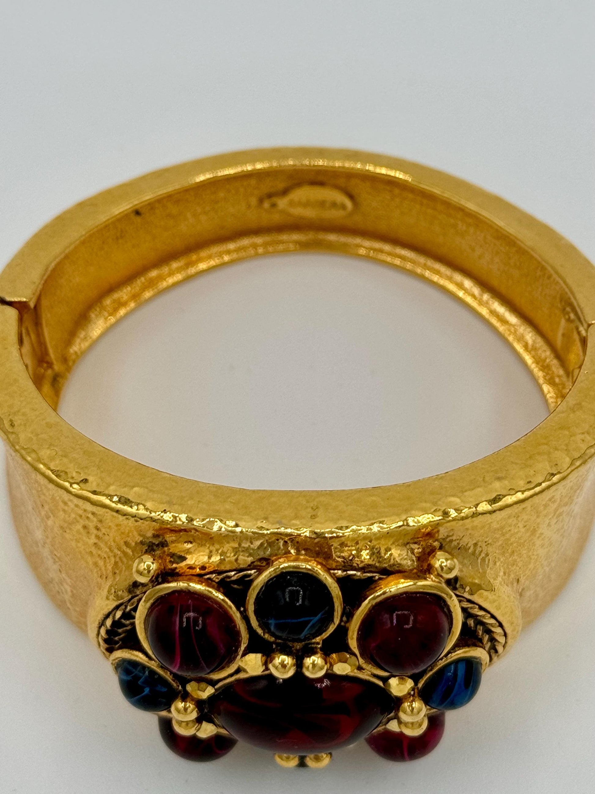 Vintage Gold Plated Cabochon Gripoix Barrera Hinged Cuffed