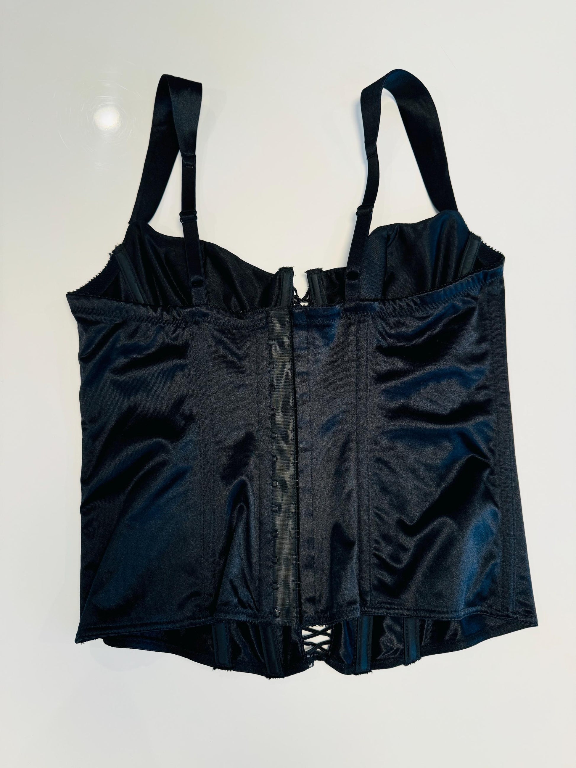 90s Natori Black Satin Boned Bustier 34B