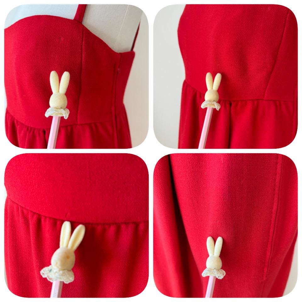 60s Galanos Red Empire Waist Pinafore Column Dress