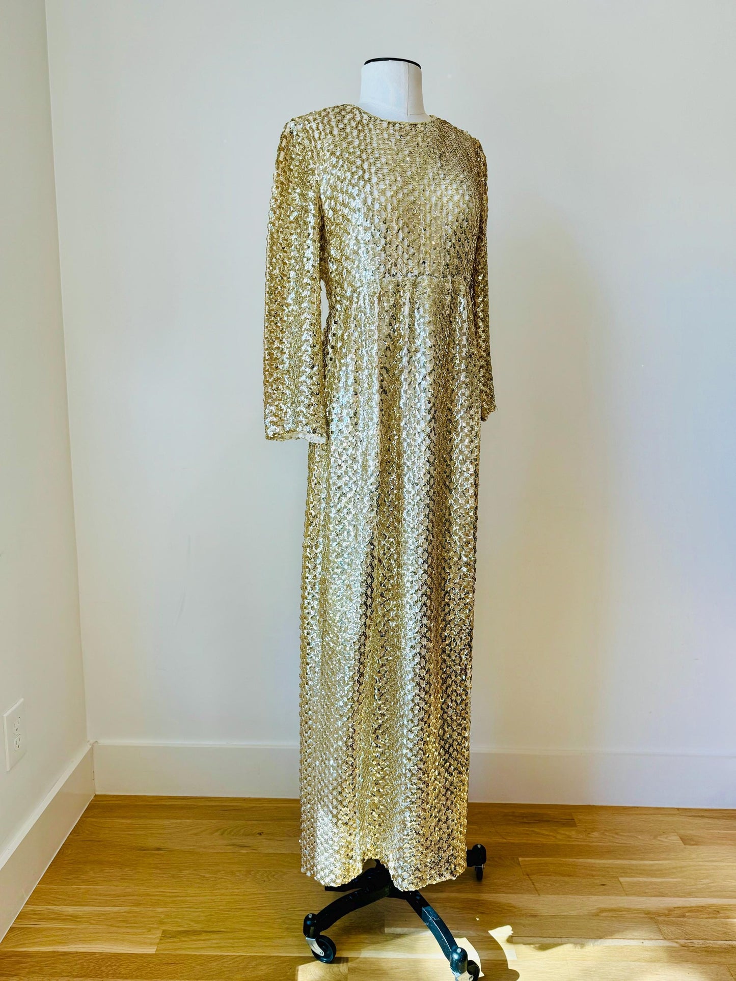 Archived Anne Fogarty Gold Sequins Maxi Dress