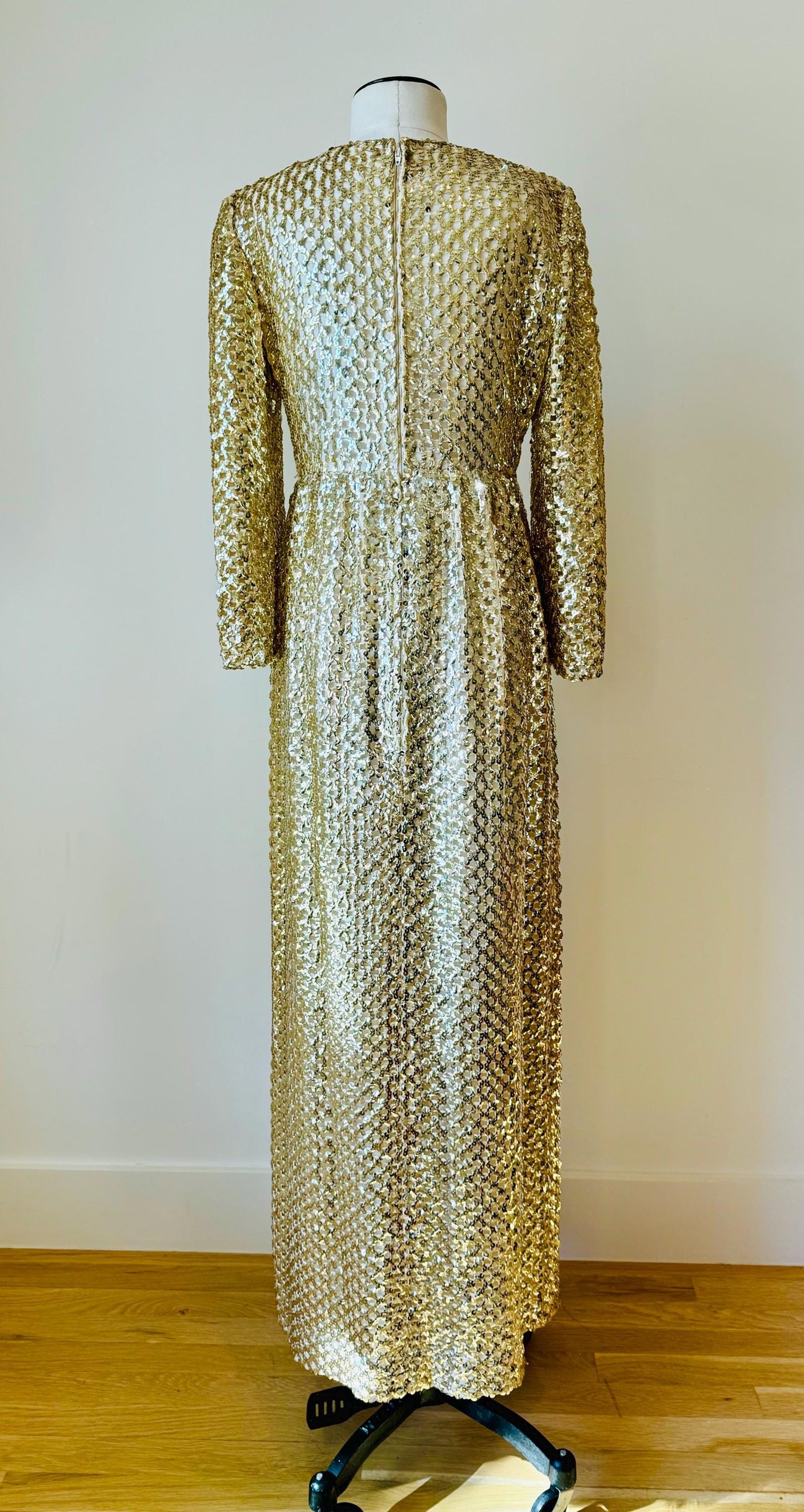 Archived Anne Fogarty Gold Sequins Maxi Dress