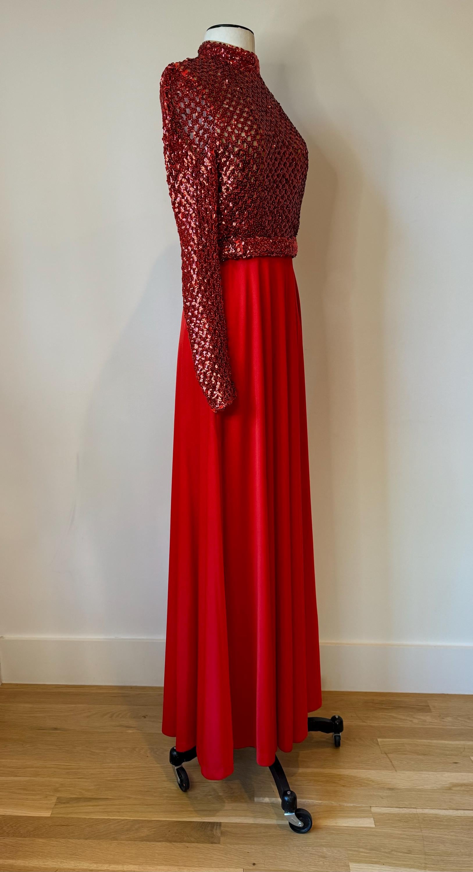 60s Lilli Diamond Red Embellished Palazzo Jumpsuit Dead Stock