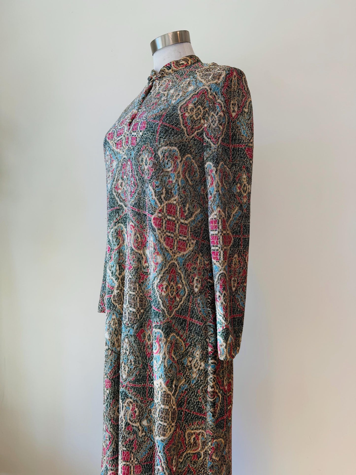 60s Adele Simpson Mod Gold Lurex Maxi Caften Dress