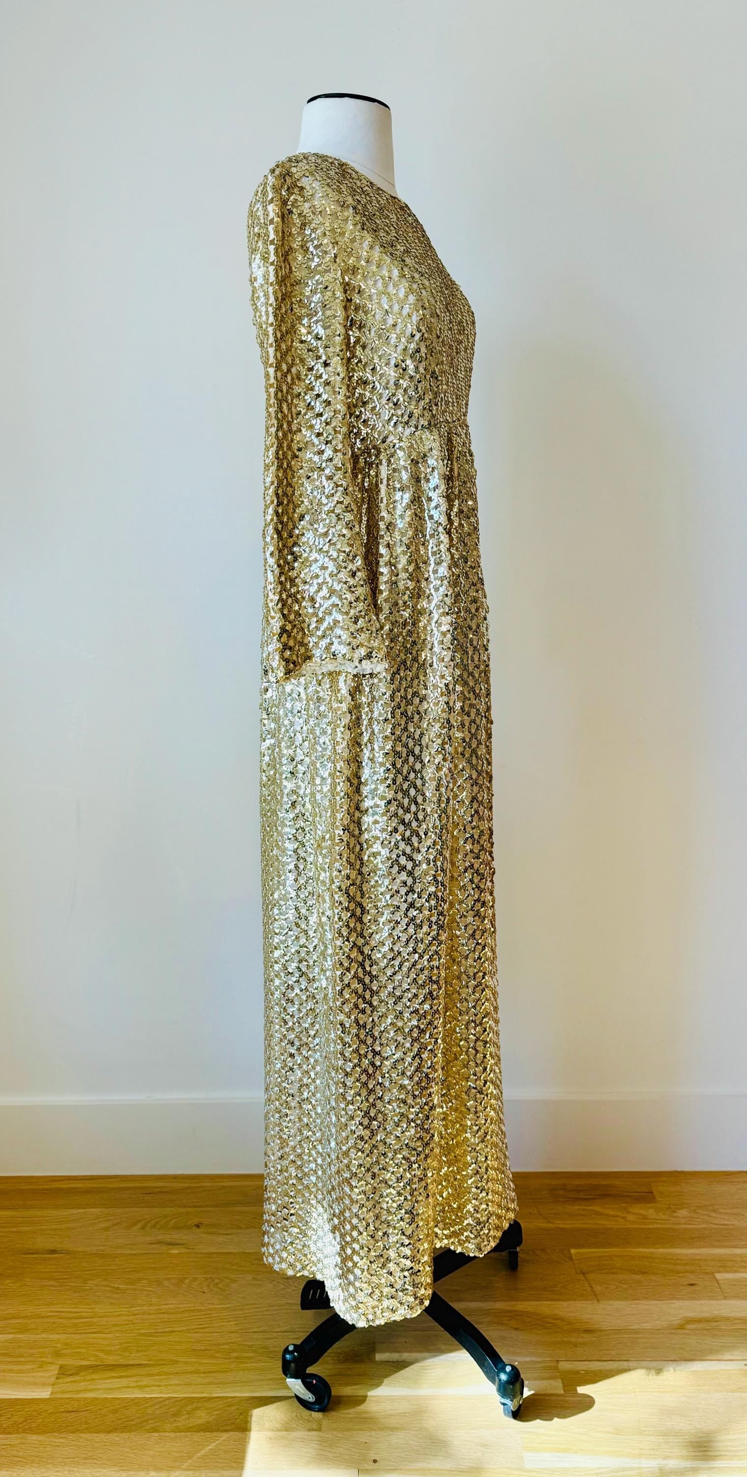 Archived Anne Fogarty Gold Sequins Maxi Dress