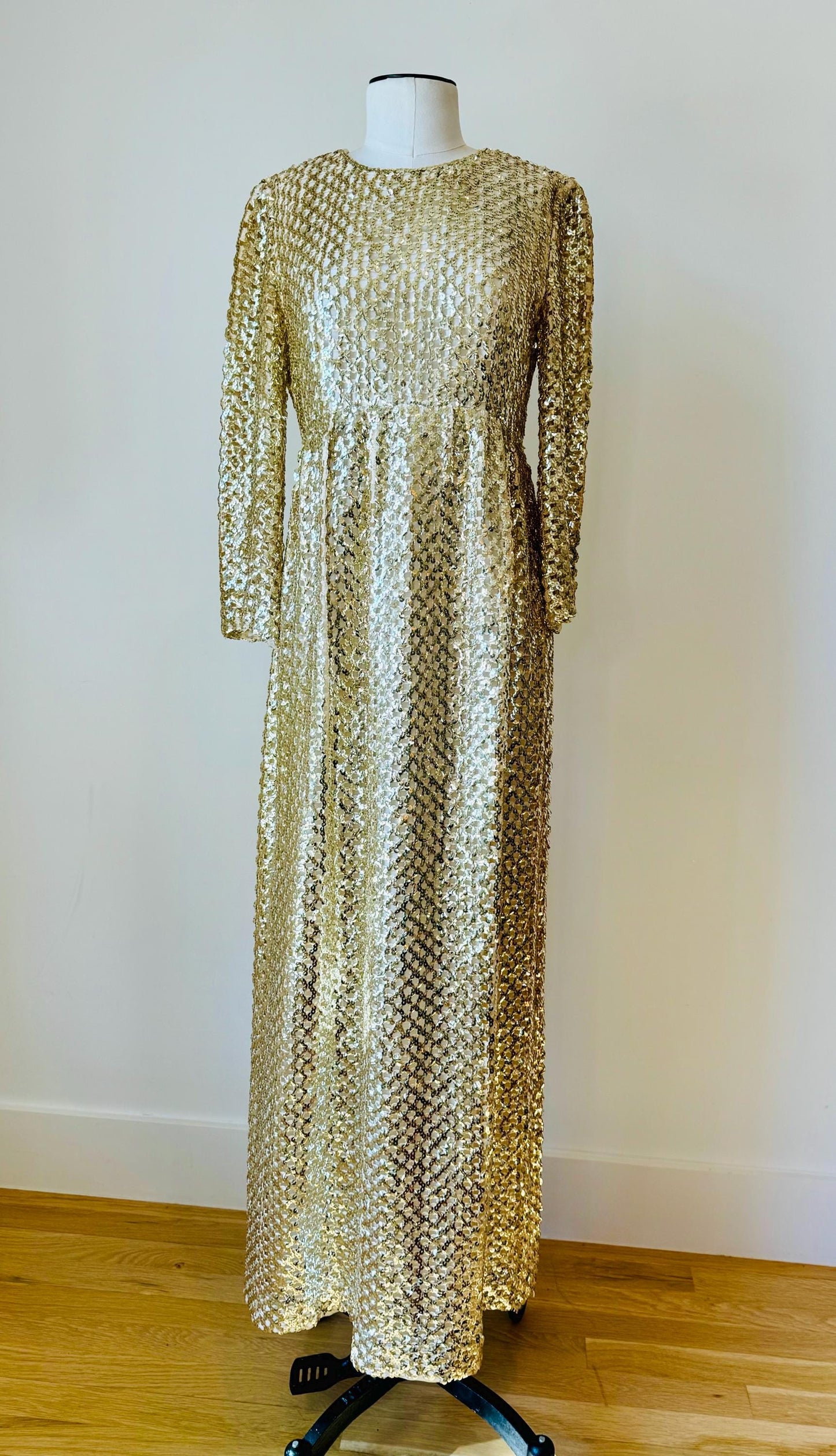 Archived Anne Fogarty Gold Sequins Maxi Dress