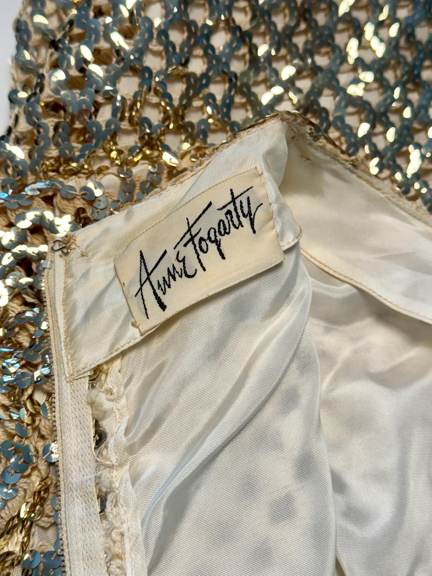 Archived Anne Fogarty Gold Sequins Maxi Dress