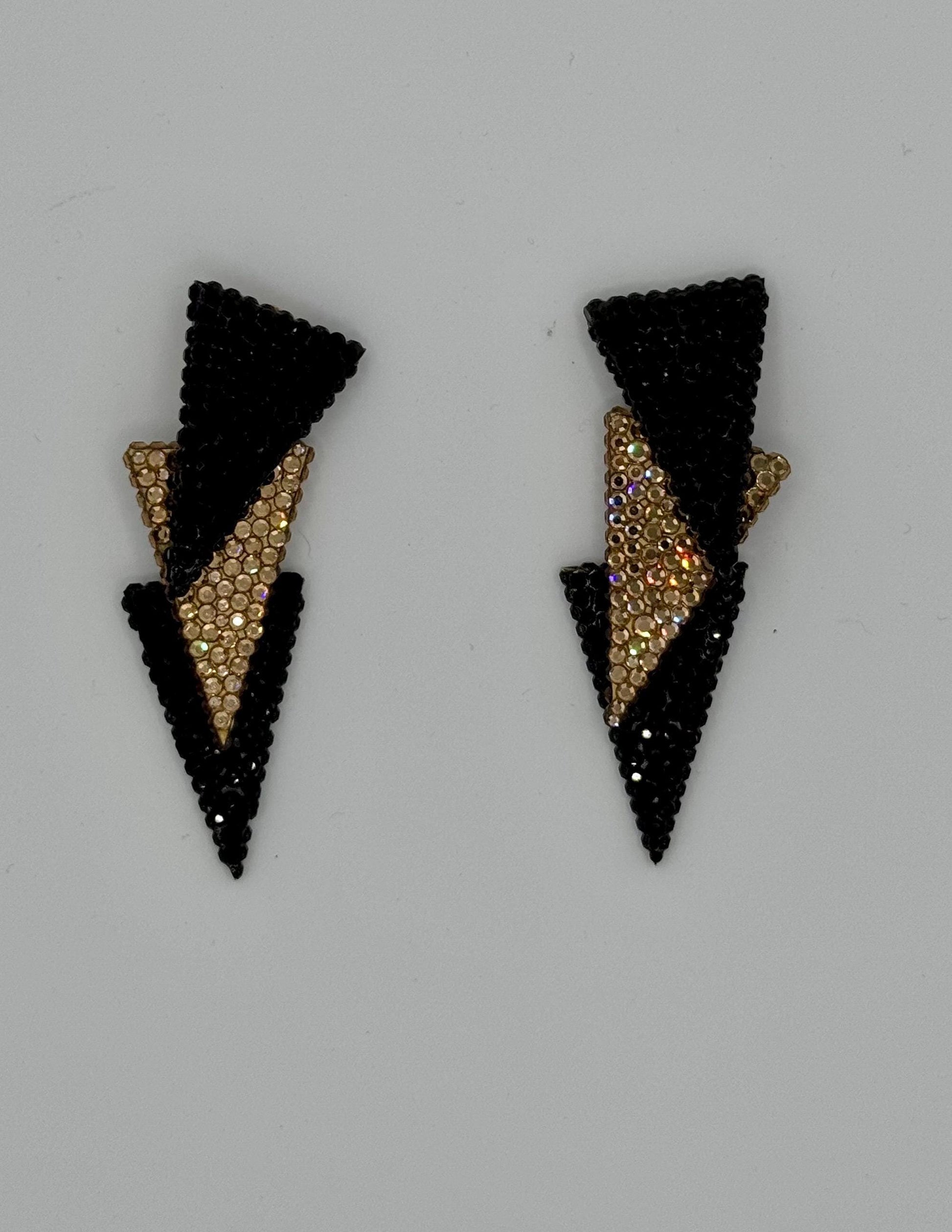 Vintage Disco Richard KERR 4" Embellished Clip On Statement Earrings Collectors