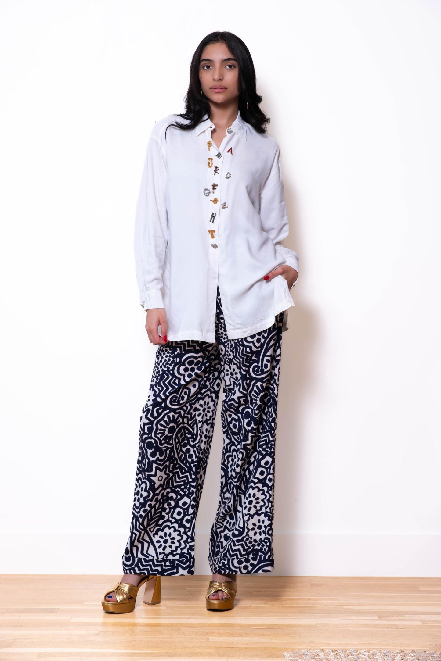 90s Christian Lacroix Printed High Rise Wide Leg Pants