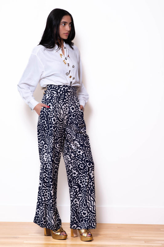 90s Christian Lacroix Printed High Rise Wide Leg Pants
