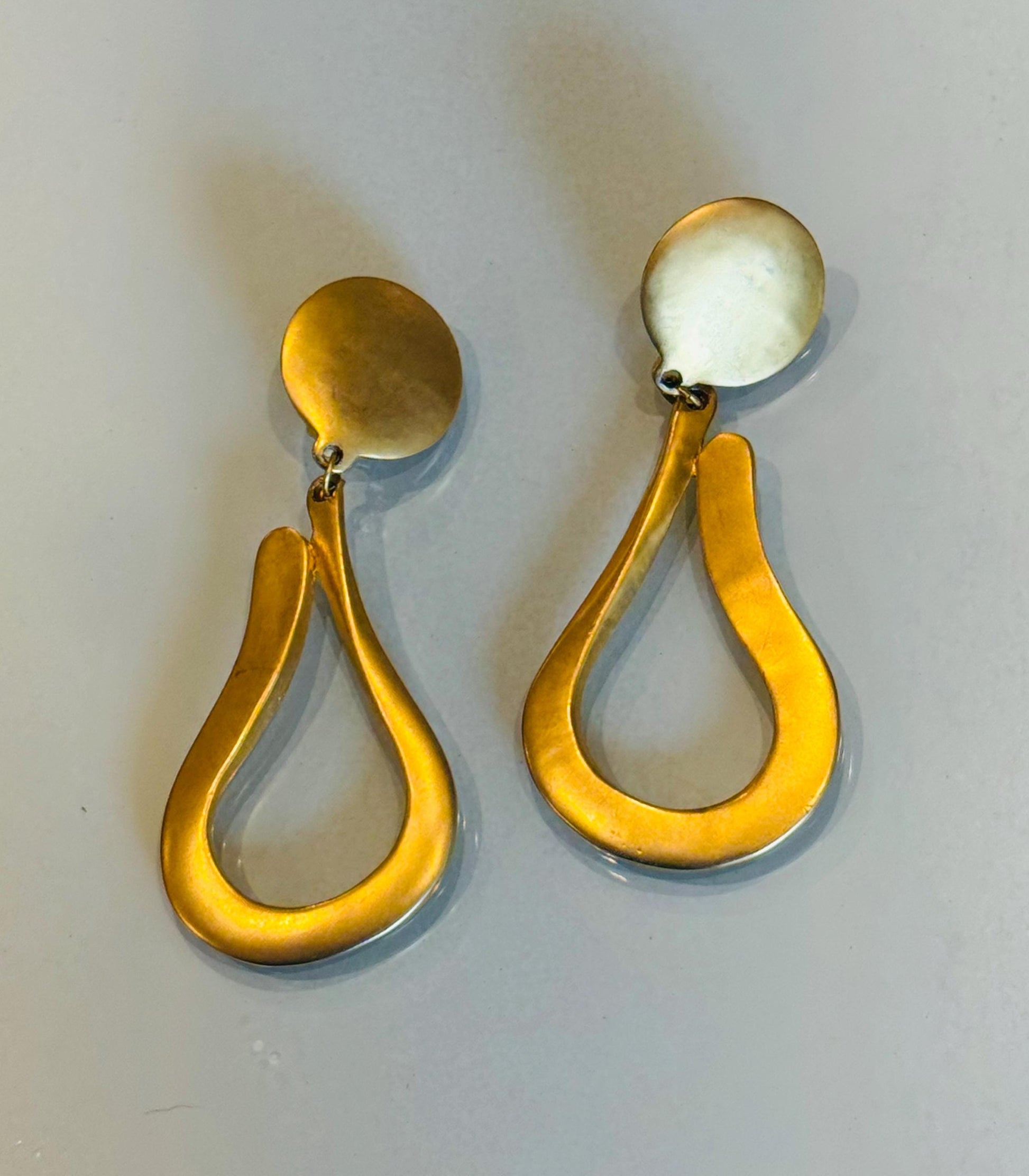 90s Gold Plated Matte Statement Designer Clip Ons Earrings