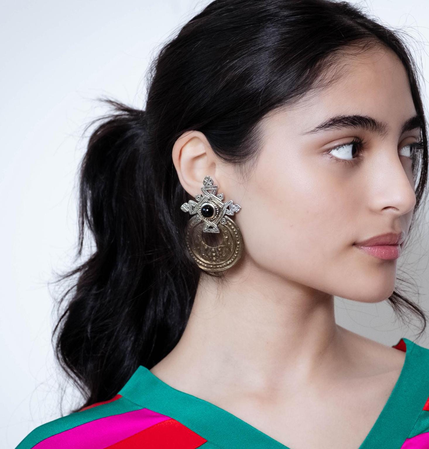 80s One of a Kind Hand Made Statement Cabochon Clip On Earrings