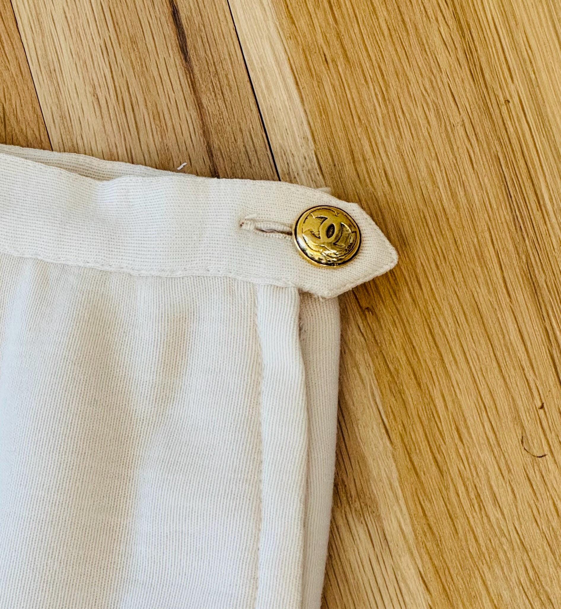 1984 CHANEL Runway logo Button Ivory Wool Skirt Ensemble