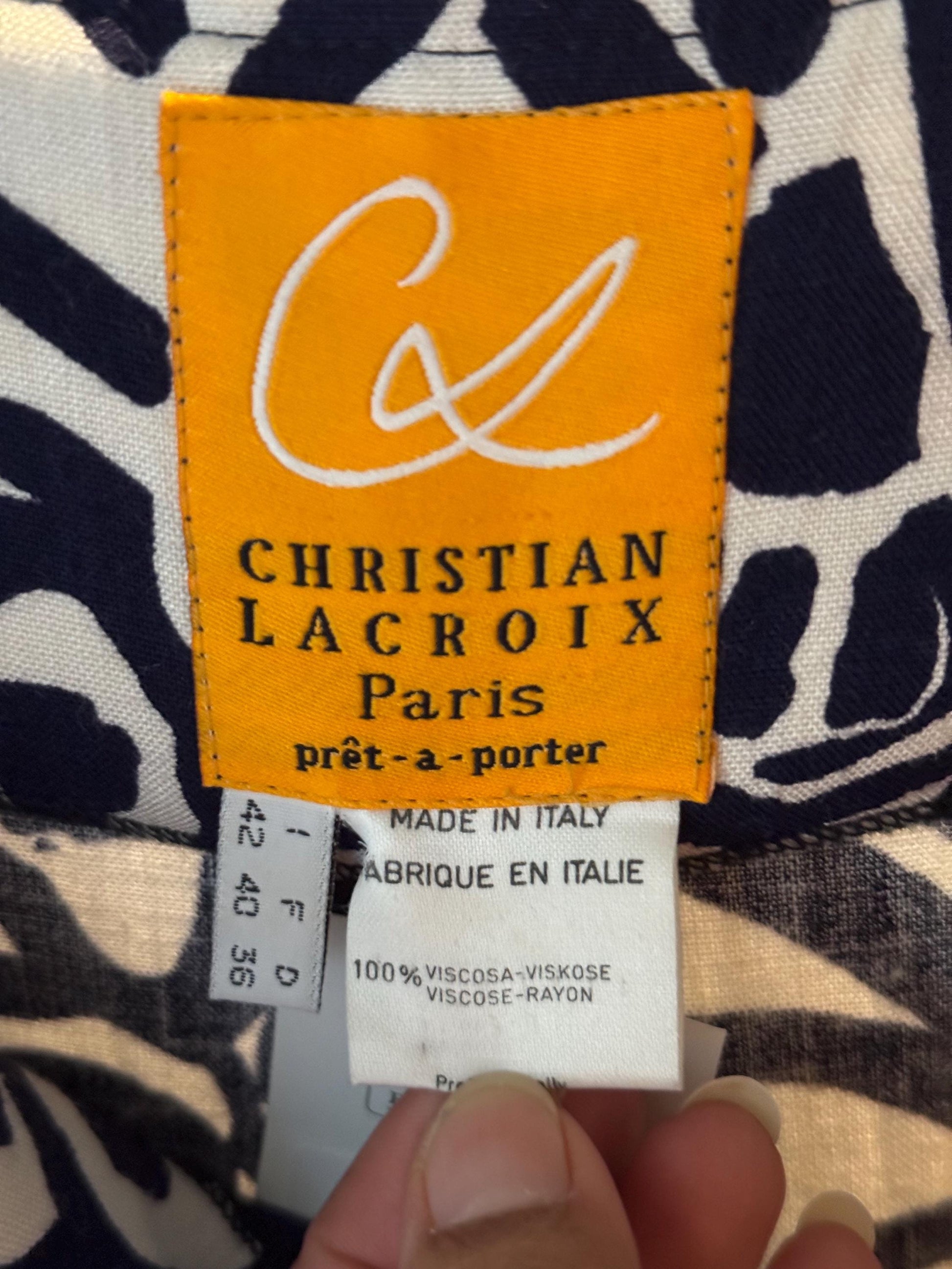90s Christian Lacroix Printed High Rise Wide Leg Pants