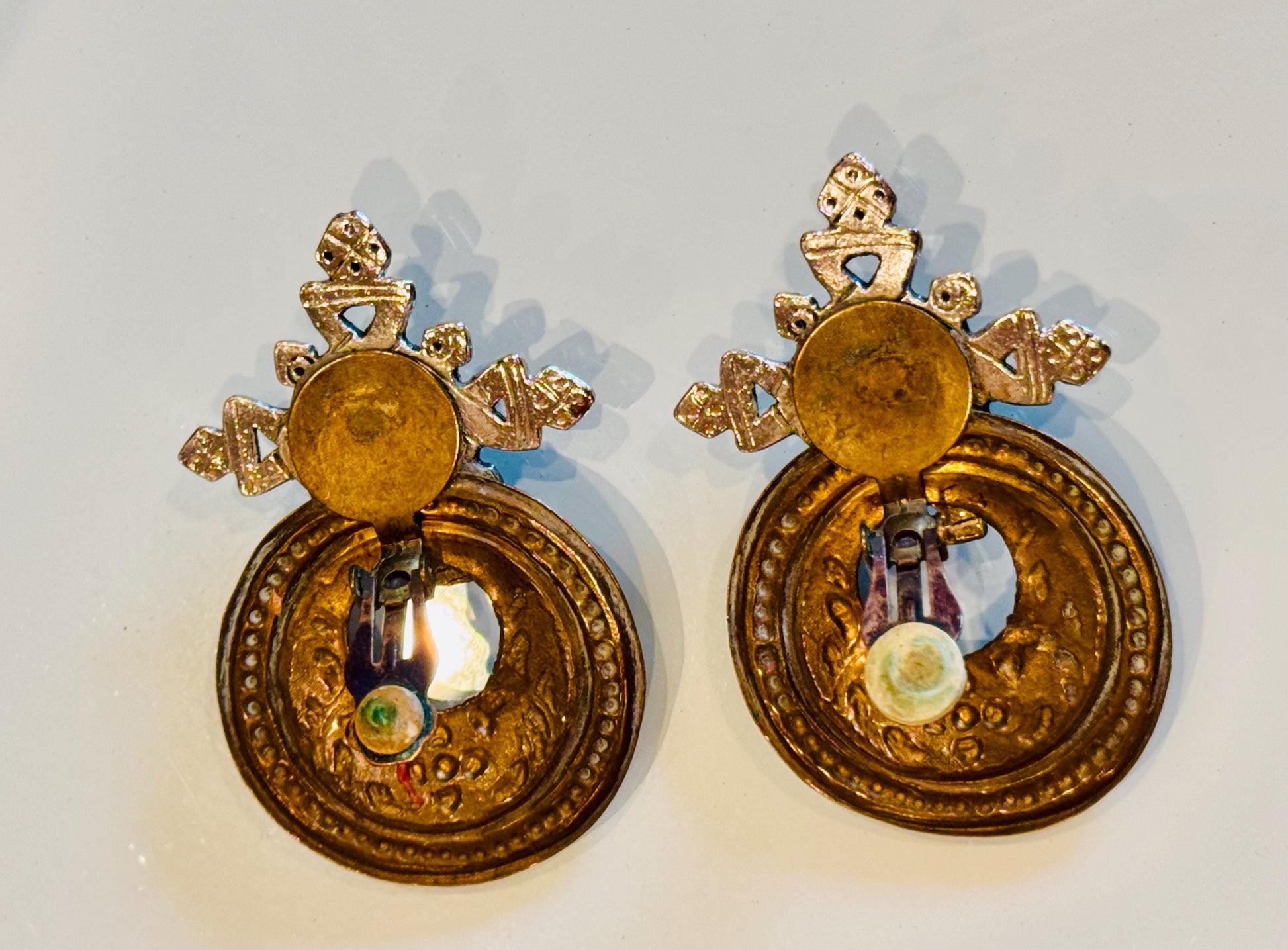 80s One of a Kind Hand Made Statement Cabochon Clip On Earrings