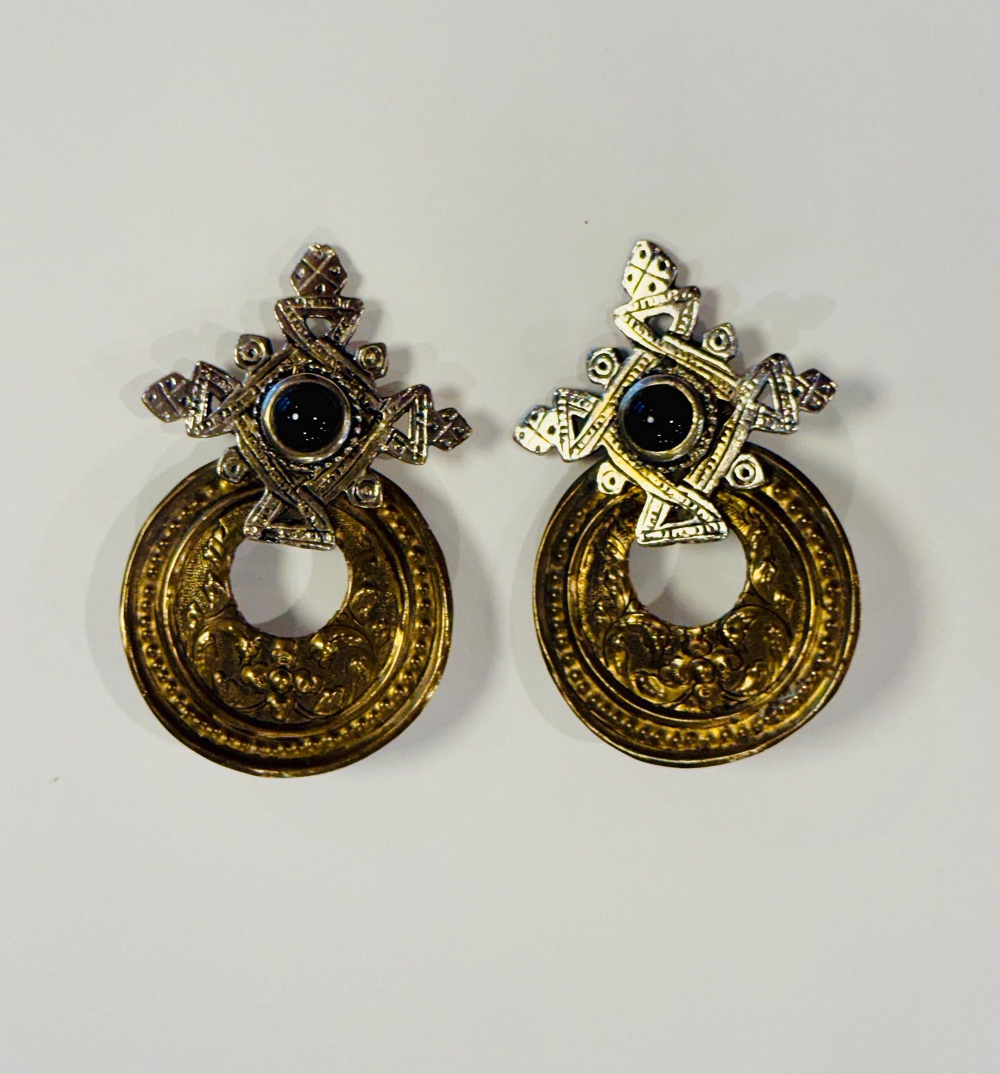 80s One of a Kind Hand Made Statement Cabochon Clip On Earrings