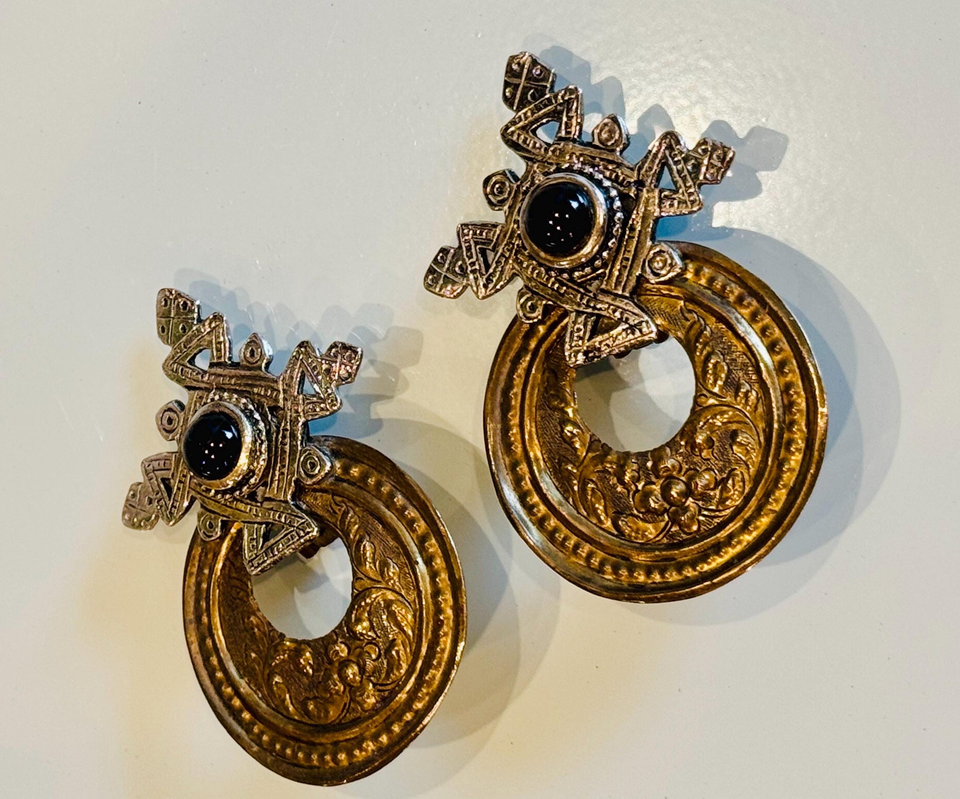 80s One of a Kind Hand Made Statement Cabochon Clip On Earrings