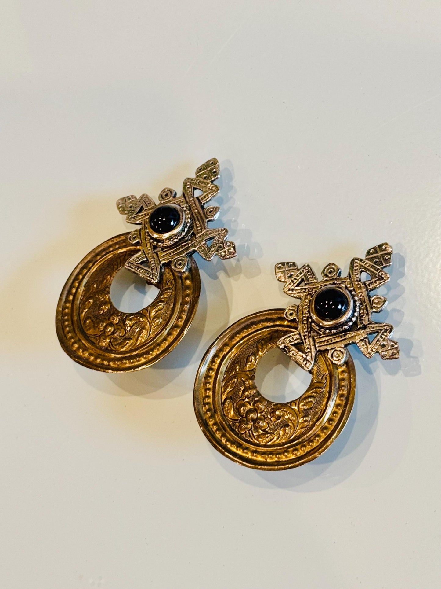 80s One of a Kind Hand Made Statement Cabochon Clip On Earrings