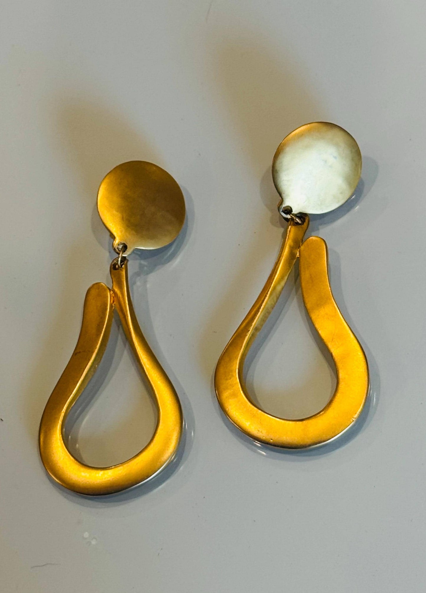 90s Gold Plated Matte Statement Designer Clip Ons Earrings