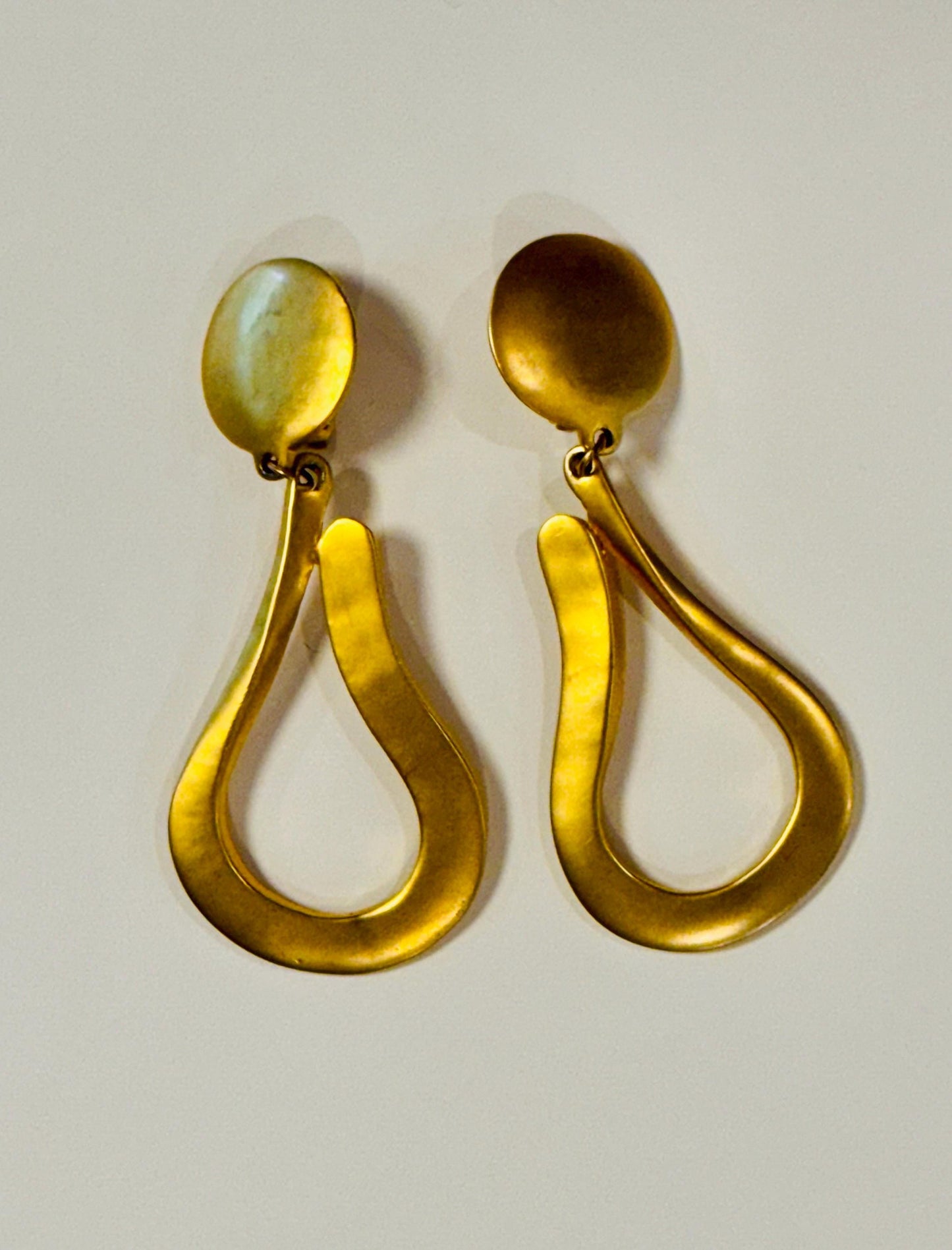 90s Gold Plated Matte Statement Designer Clip Ons Earrings