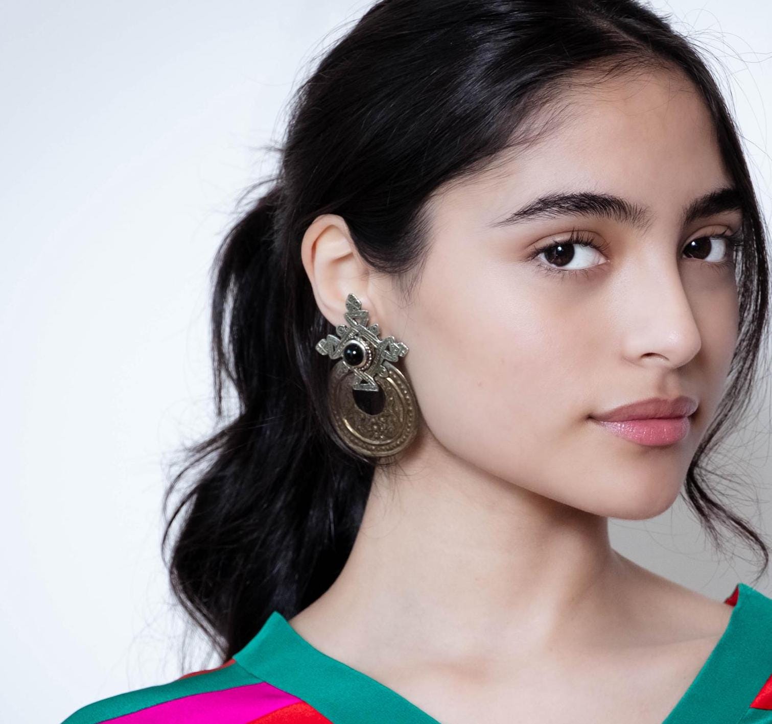 80s One of a Kind Hand Made Statement Cabochon Clip On Earrings