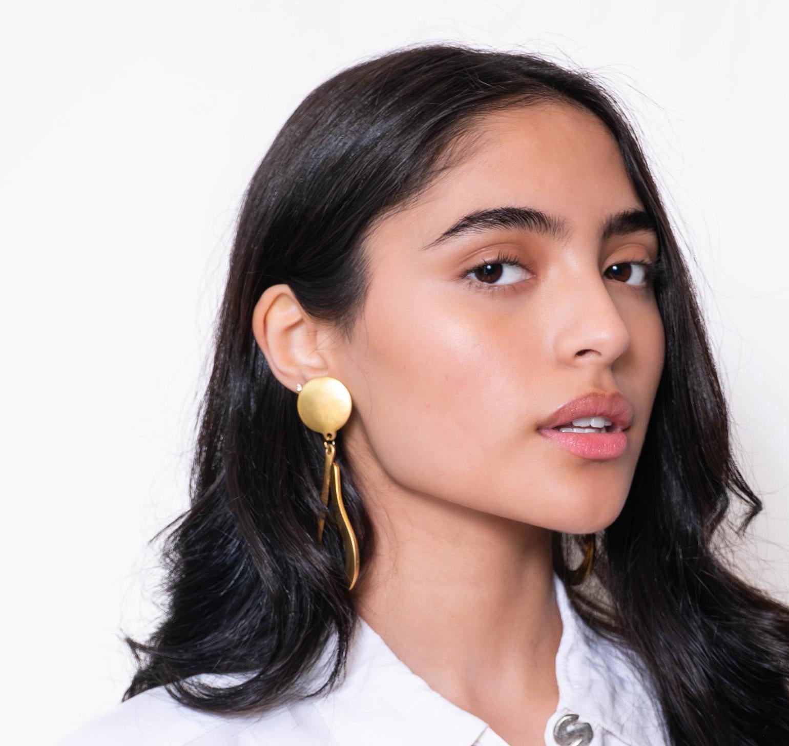 90s Gold Plated Matte Statement Designer Clip Ons Earrings