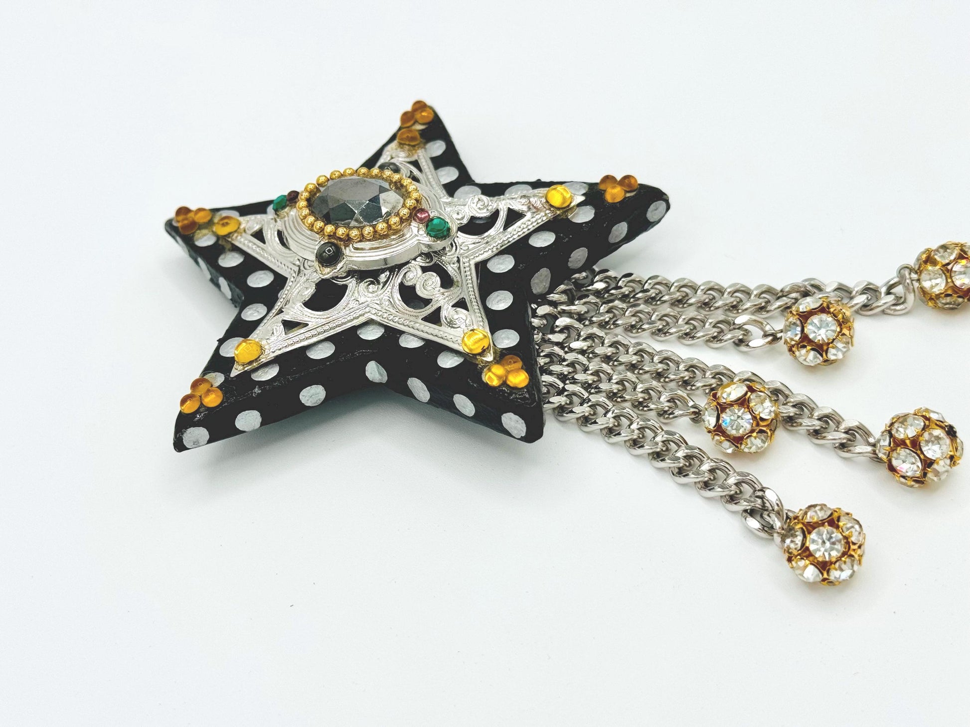 80s Signed Western Star Resin Crystal Bling 7" Brooch